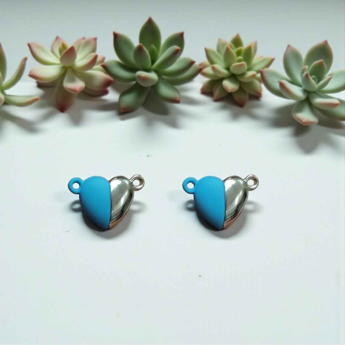 Sky Blue and Silver Heart Magnetic Charms - 1 Pc