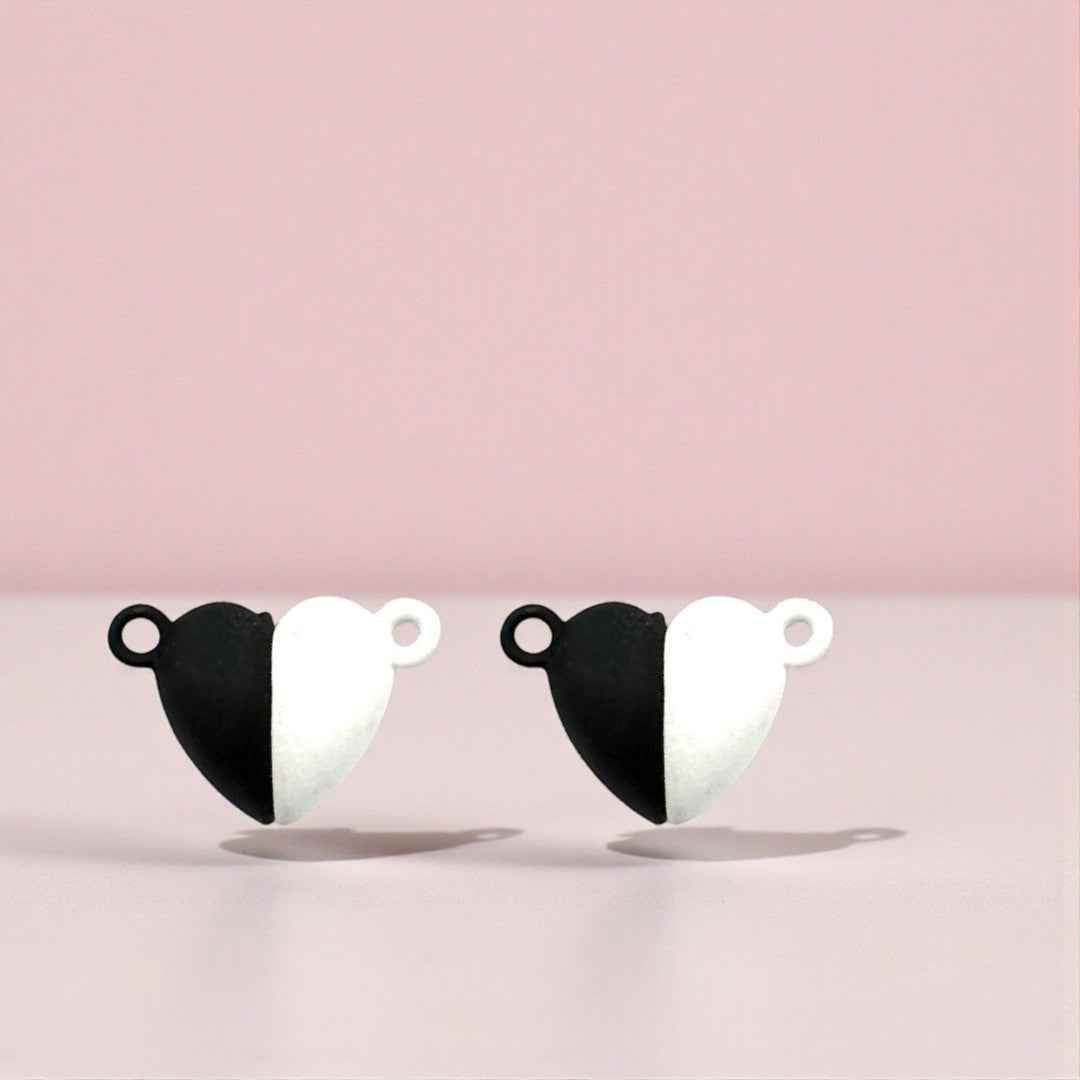 Black and White Heart Magnetic Charms - 1 Pc