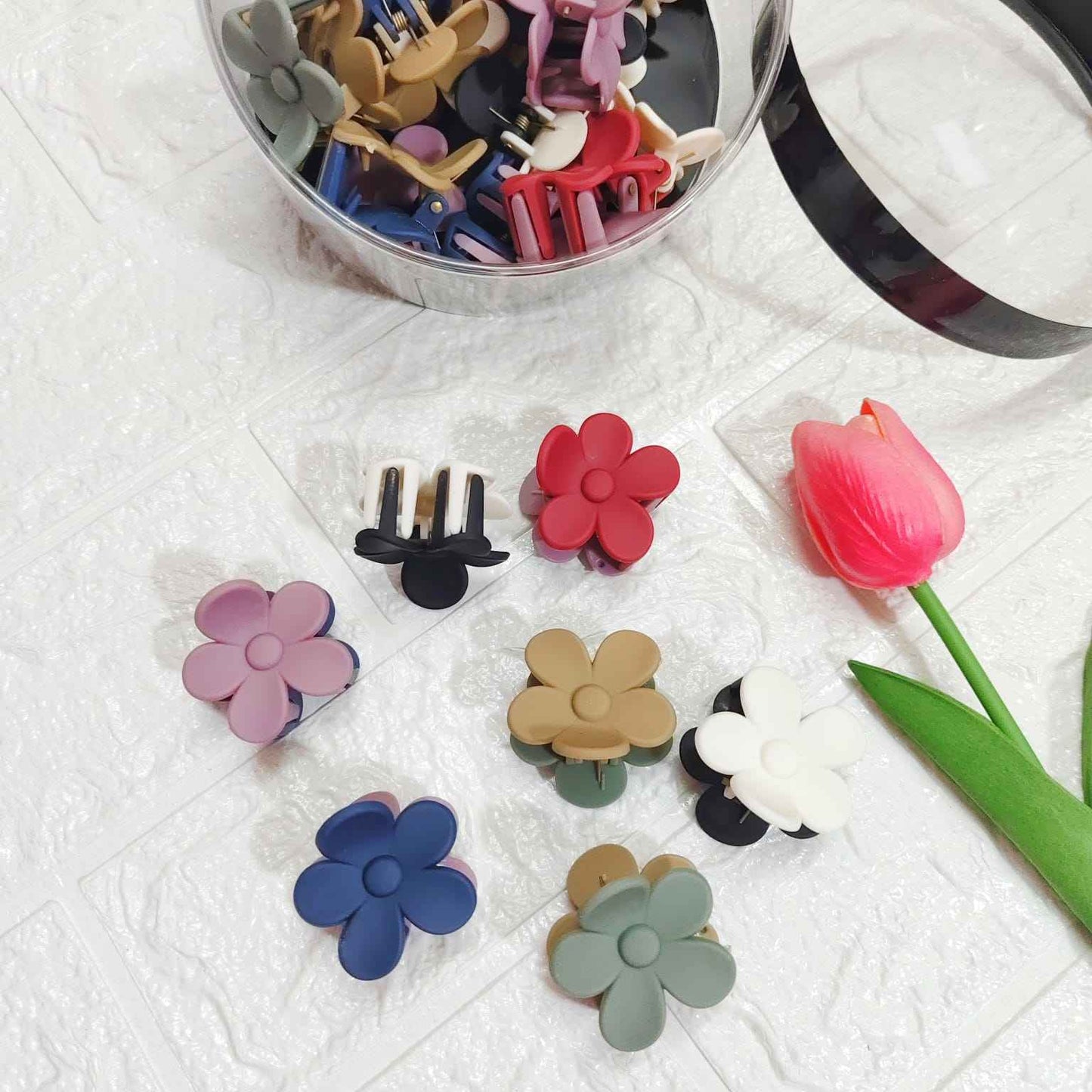 Matt Finish Flower Dual Tone Korean Claw Clip (24 Pcs Set)
