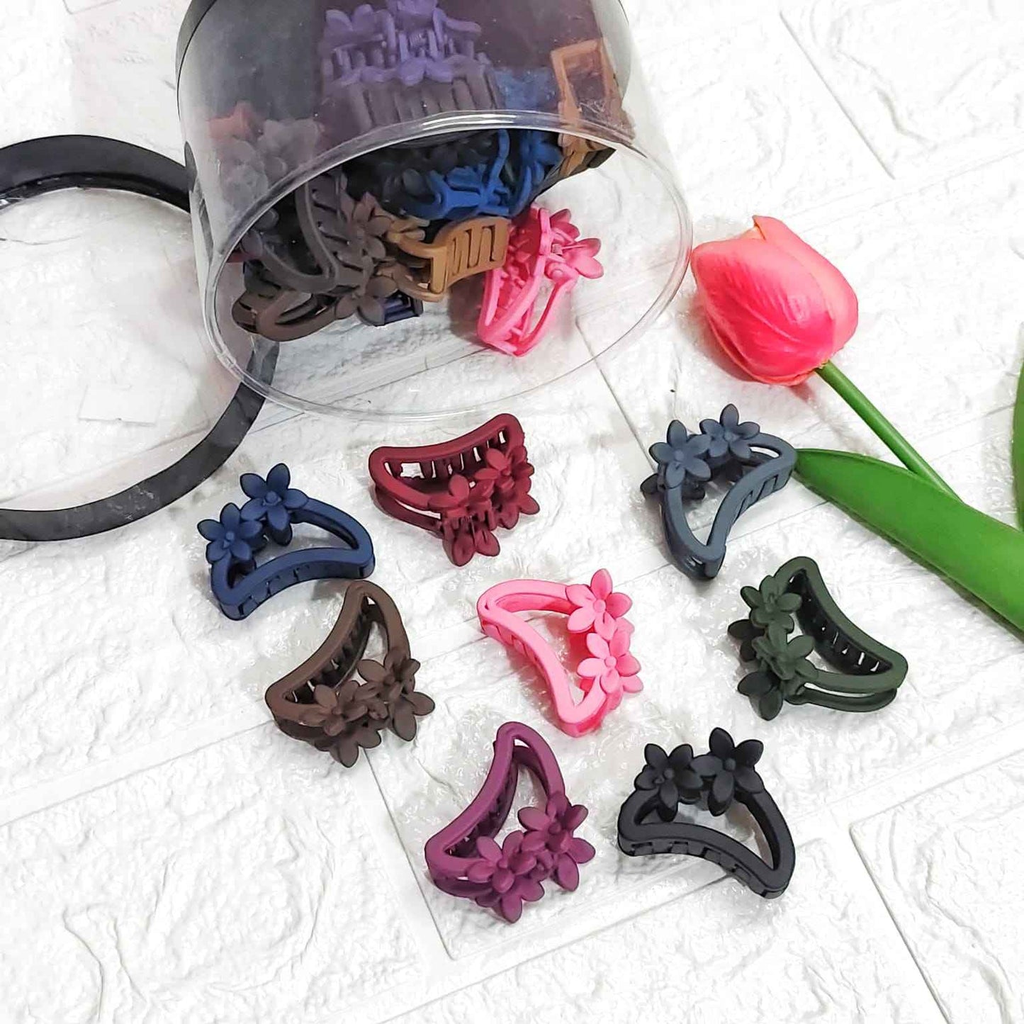 Matt Finish Dual Flower Korean Clutches (24 Pcs Set)