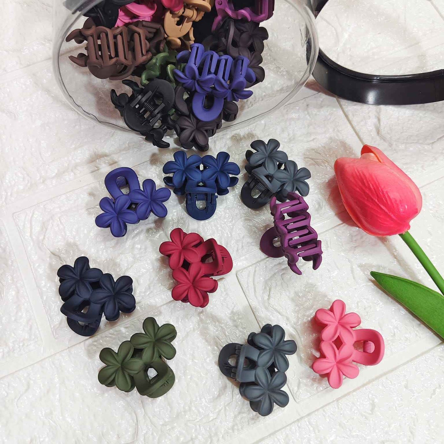 Matt Finish Flower Korean Clutches (Type II) (Set of 24 Pcs)