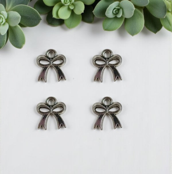Silver metal bow charm for jewellery making and DIY bracelet necklace accessories