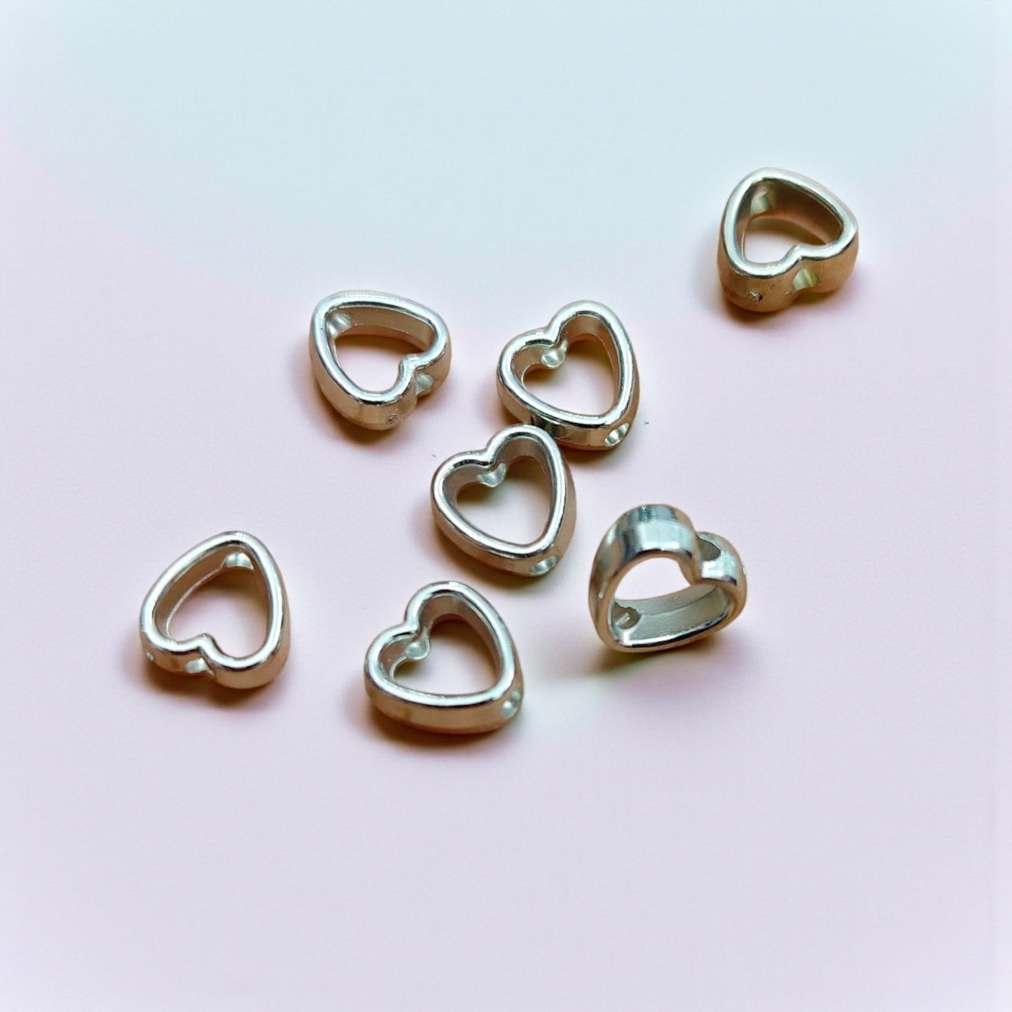 Hollow Heart Frame Spacer Bead - Silver (5 Pc)