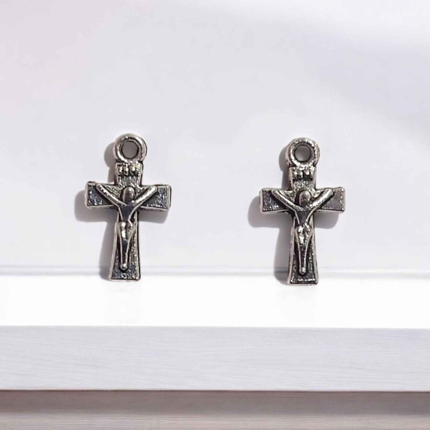Mini Cross Silver Charm - 10 PC