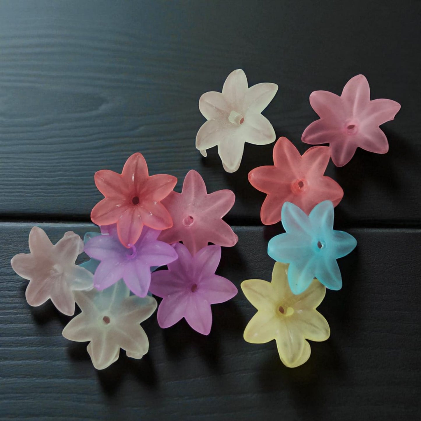 Multicolor Matt Finish Acrylic Flower Beads for DIY brooches, earrings, and jewelry making.