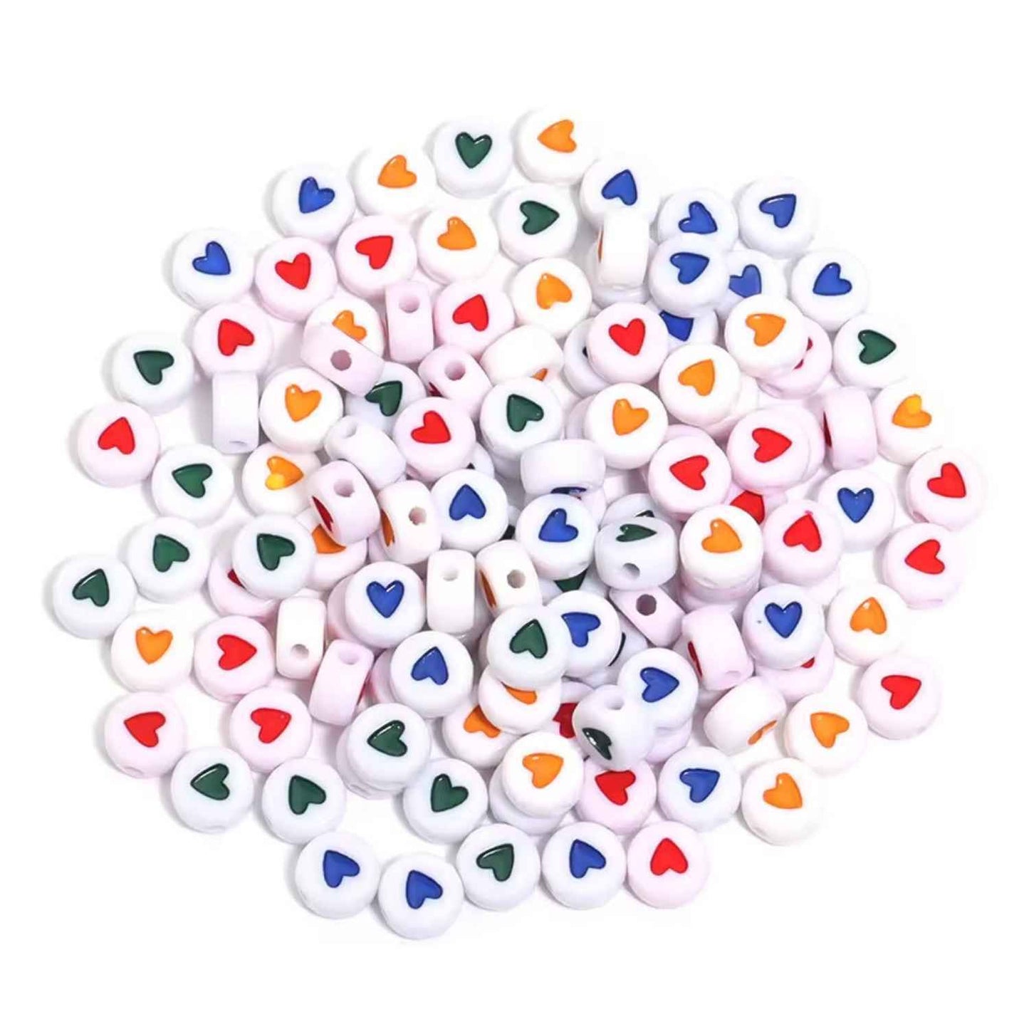 Multicolor Acrylic Round Heart Beads - 10g