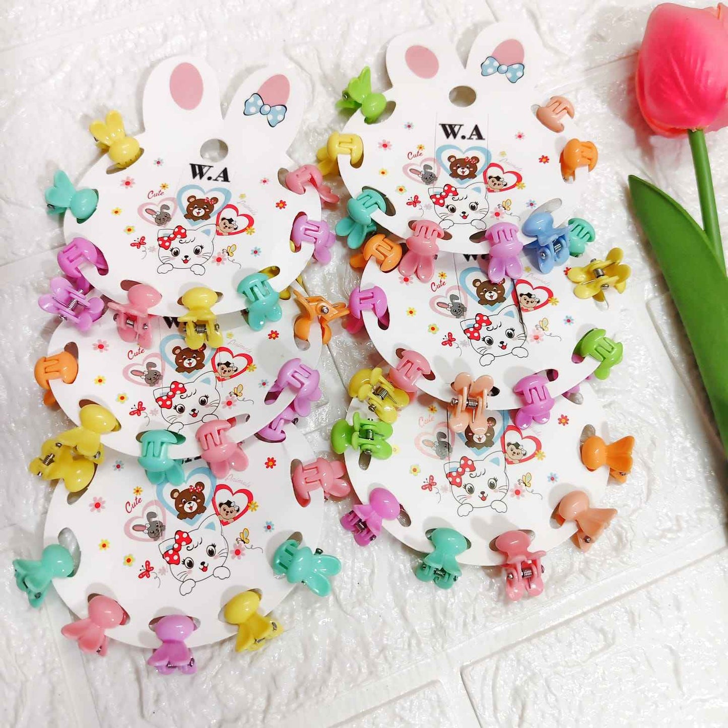 Multicolor Bunny Korean Hair Claw Clips for Kids (6 Set) - 48 Pcs