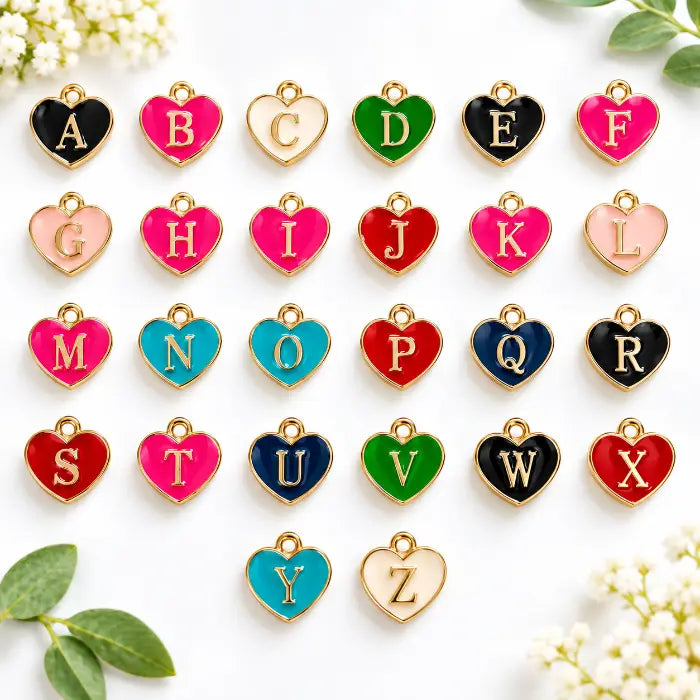 Multicolor Heart Alphabet Charms - 1 Pc (Mixed Colors)