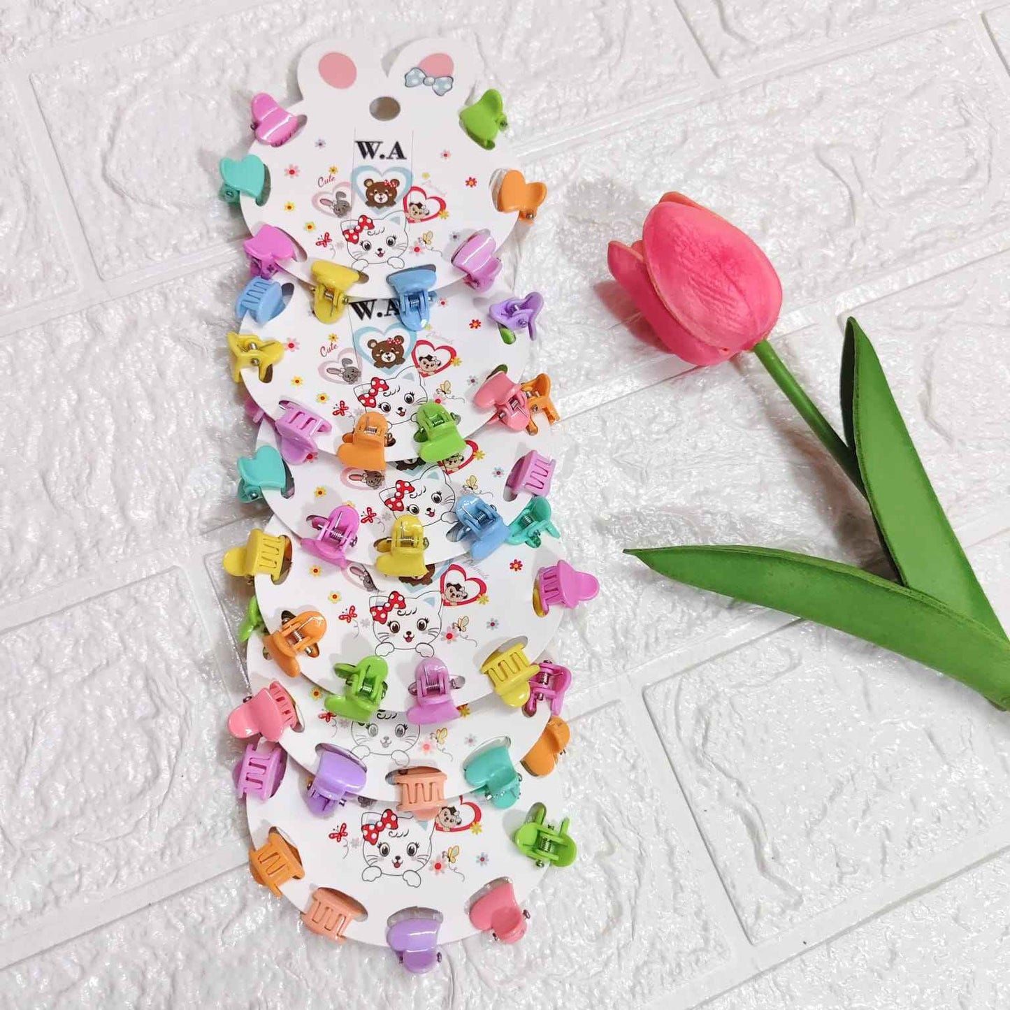 Multicolor Heart Korean Hair Claw Clips for Kids (6 Set) - 48 Pcs