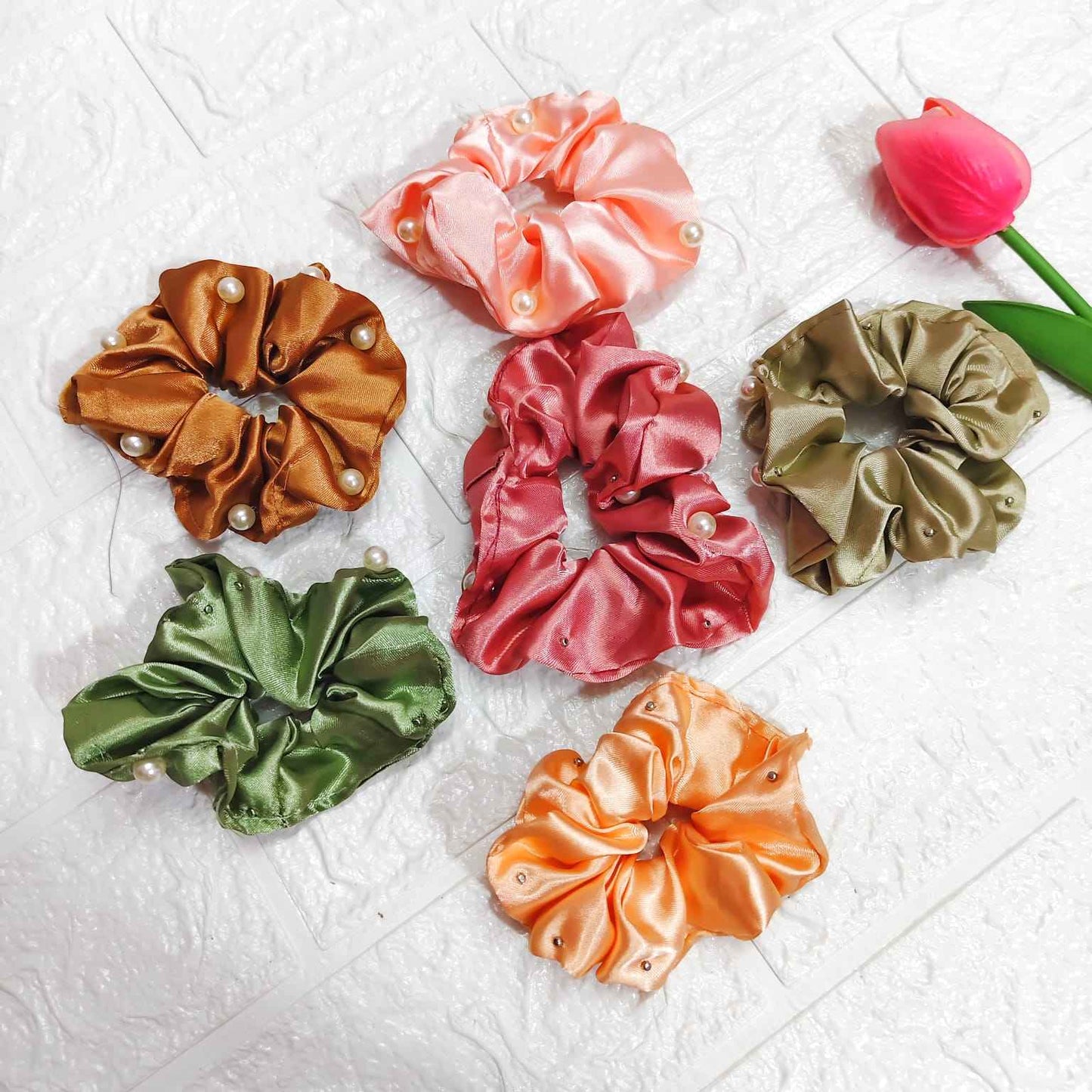 Multicolor Satin Scrunchies (Type 3) (Set of 6 Pcs)