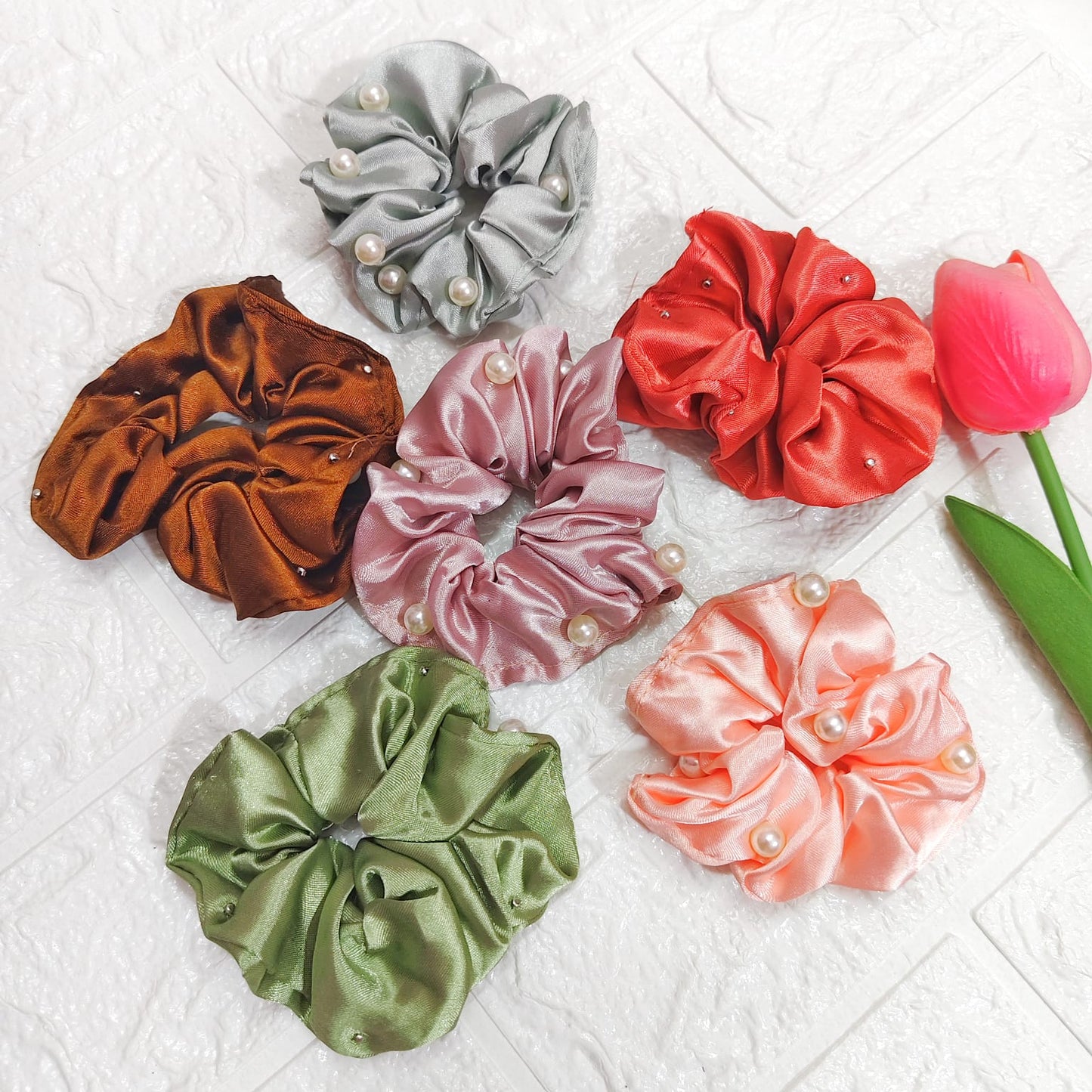 Multicolor satin scrunchies for women and girls – soft glossy hair scrunchies for daily use