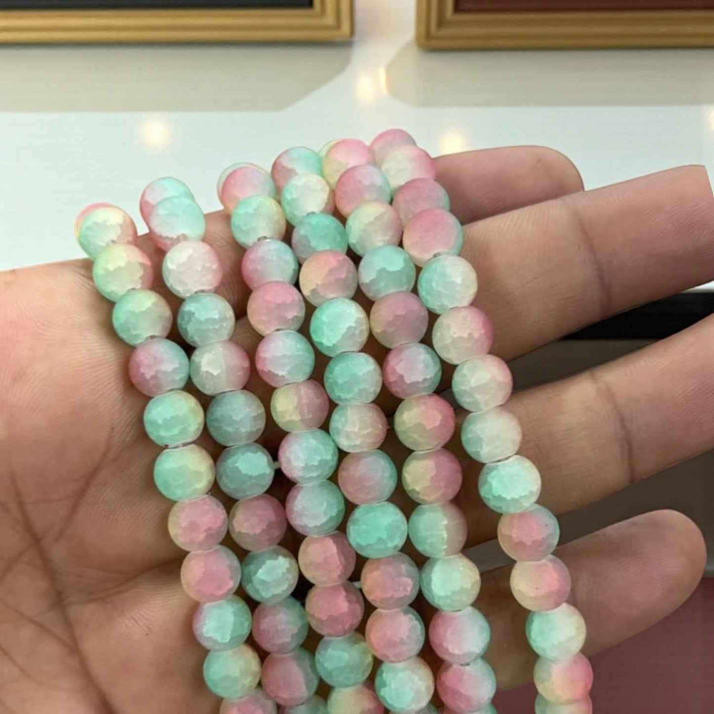 Multicolor Matt Beads - Pink, Peacock Green and Yellow