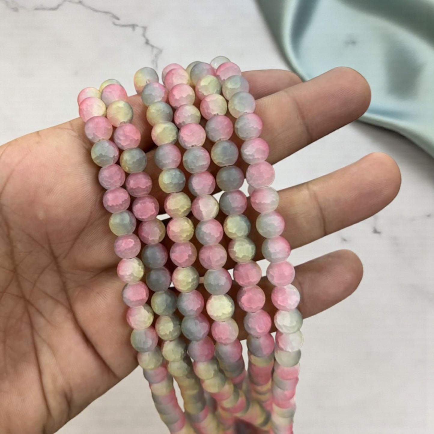 Pink, Yellow and Ash Multicolor Matt Beads for Jewellery Making – Smooth Matte Finish Beads Ideal for DIY Bracelets, Necklaces and Craft Projects