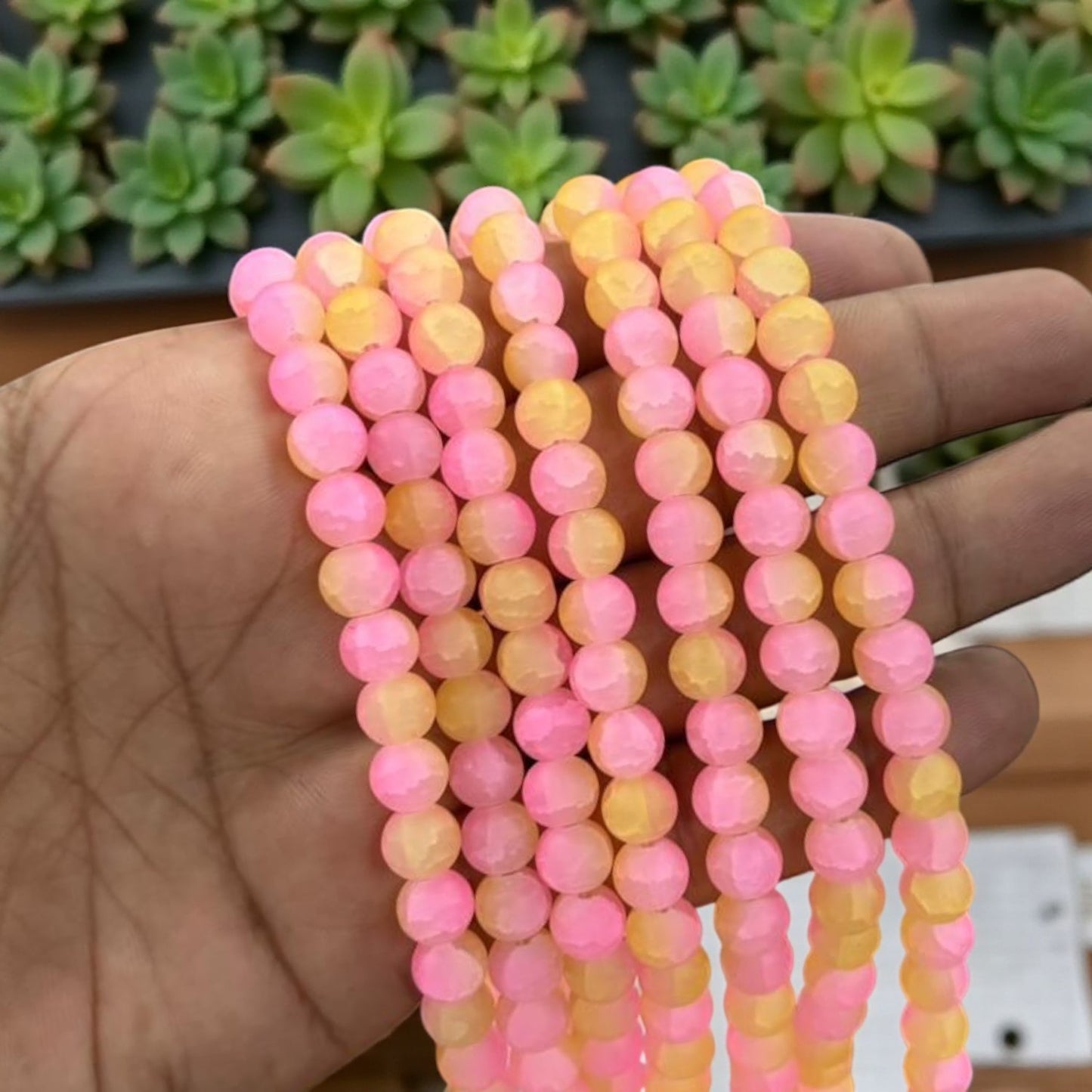 Pink and Yellow Multicolor Matt Beads for Jewellery Making – Smooth Finish, Vibrant Craft Beads for DIY Bracelets and Necklaces