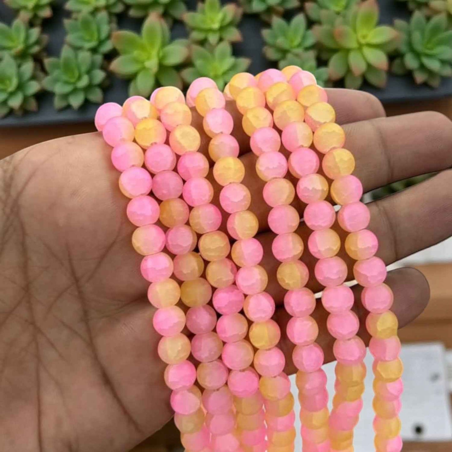Multicolor Matt Beads - Pink and Yellow