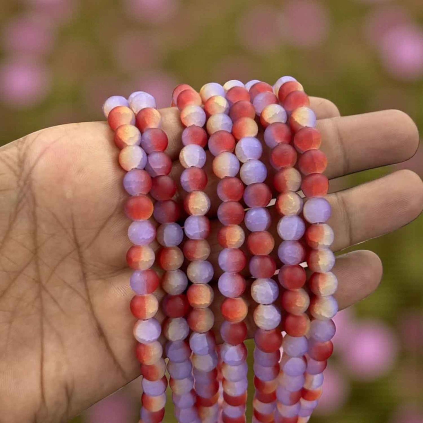 Multicolor Matt Beads - Red, Purple and Yellow