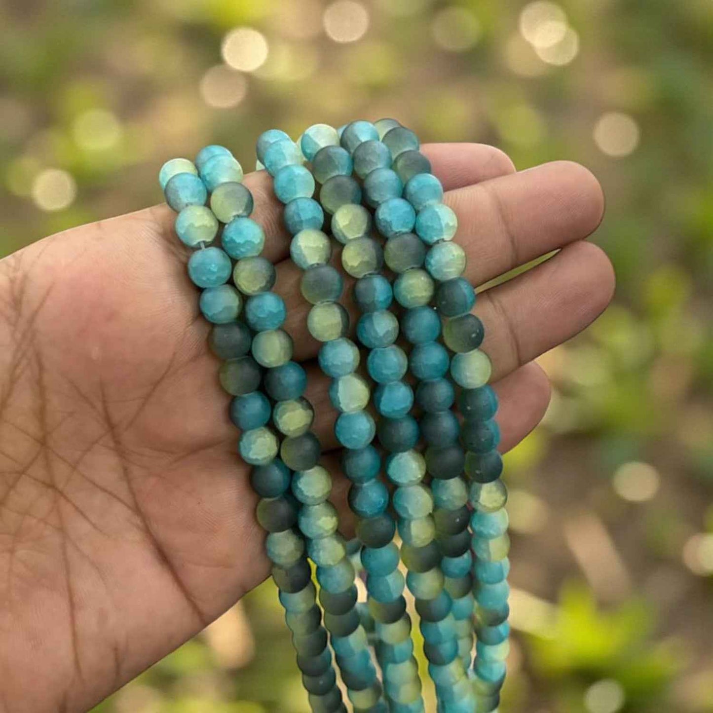 Multicolor Matt Beads - Turquoise Green, Yellow and Ash