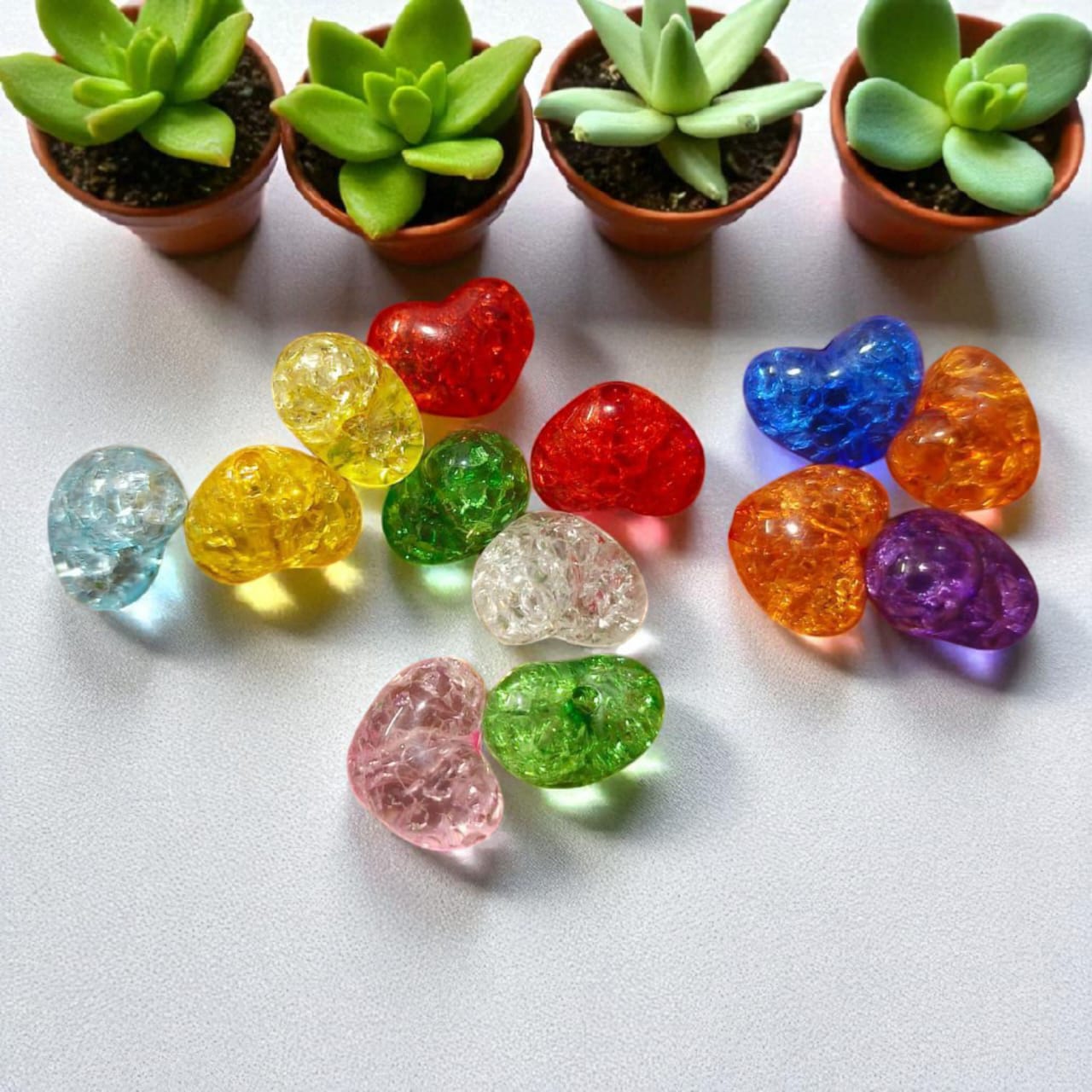 Multicolor Acrylic Crackle Heart Beads - 10g