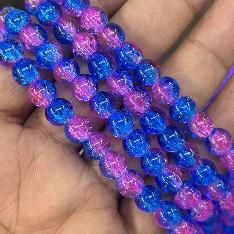 Navy Blue Pink Multi Crackle Beads 8mm
