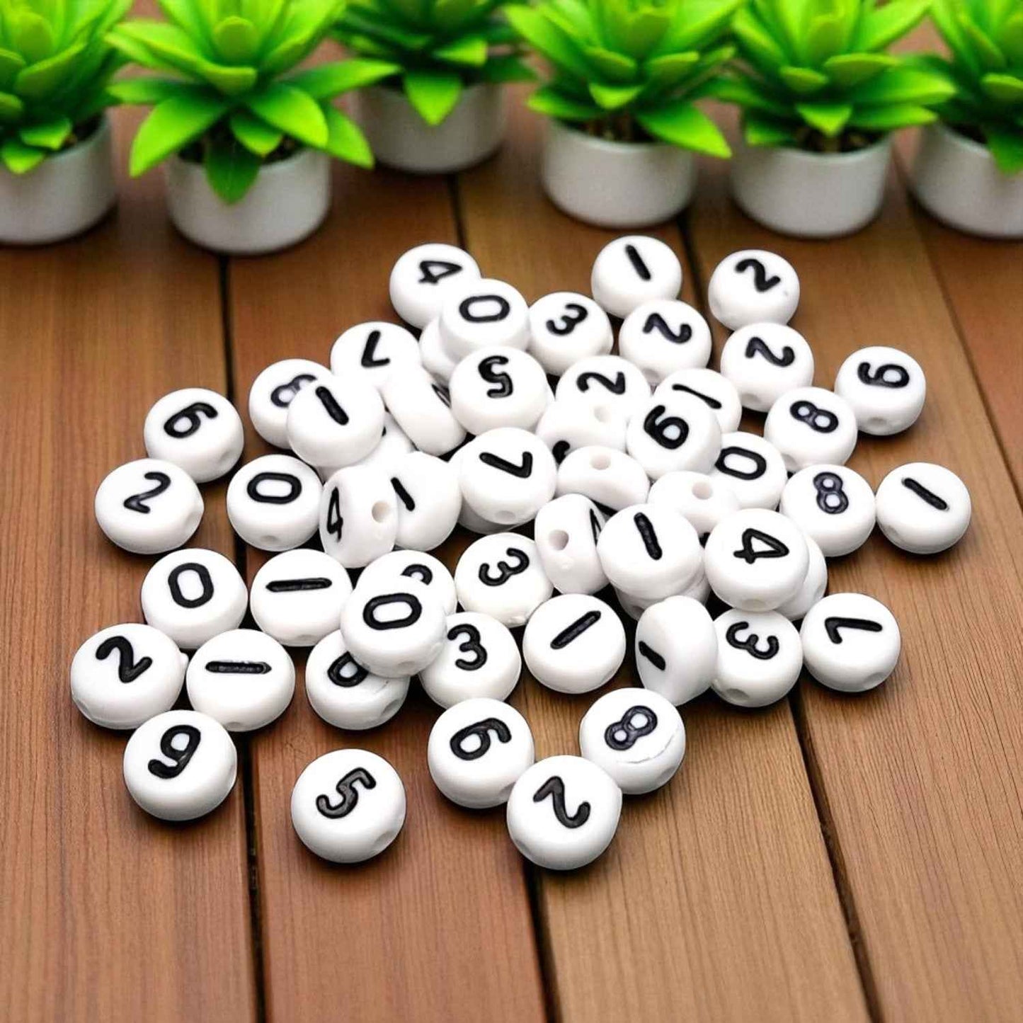 Black and White Numbers Round Beads - 6mm (Mixed)