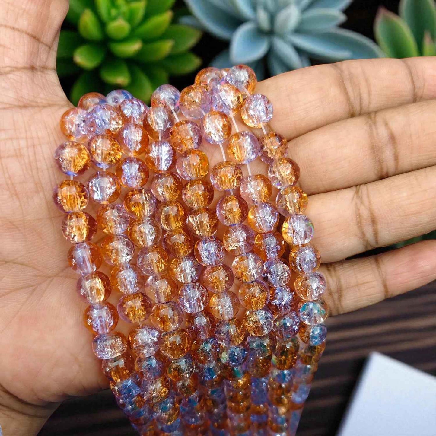 Orange and Light Purple Multi Crackle Beads - 8mm