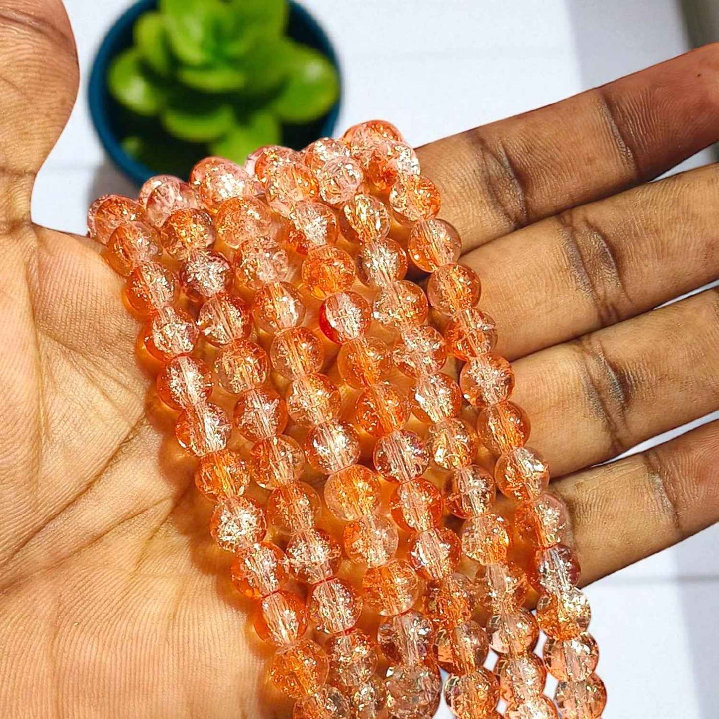 Crackle Beads 8 mm - Orange with White