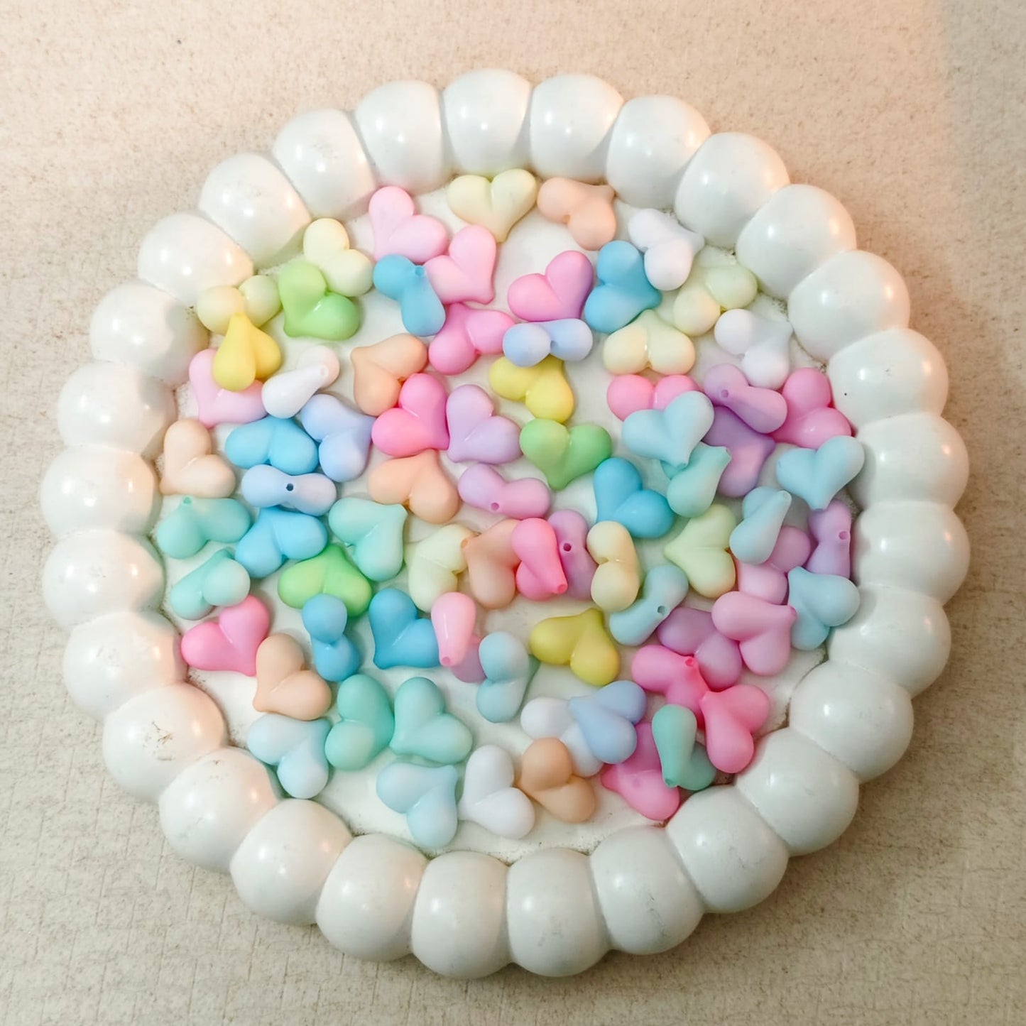 Pastel acrylic matte finish heart beads in soft colors for jewellery making and DIY craft projects