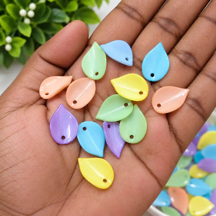 Pastel Teardrop Leaf Brooch Beads in assorted pink, blue, green, yellow and purple colours