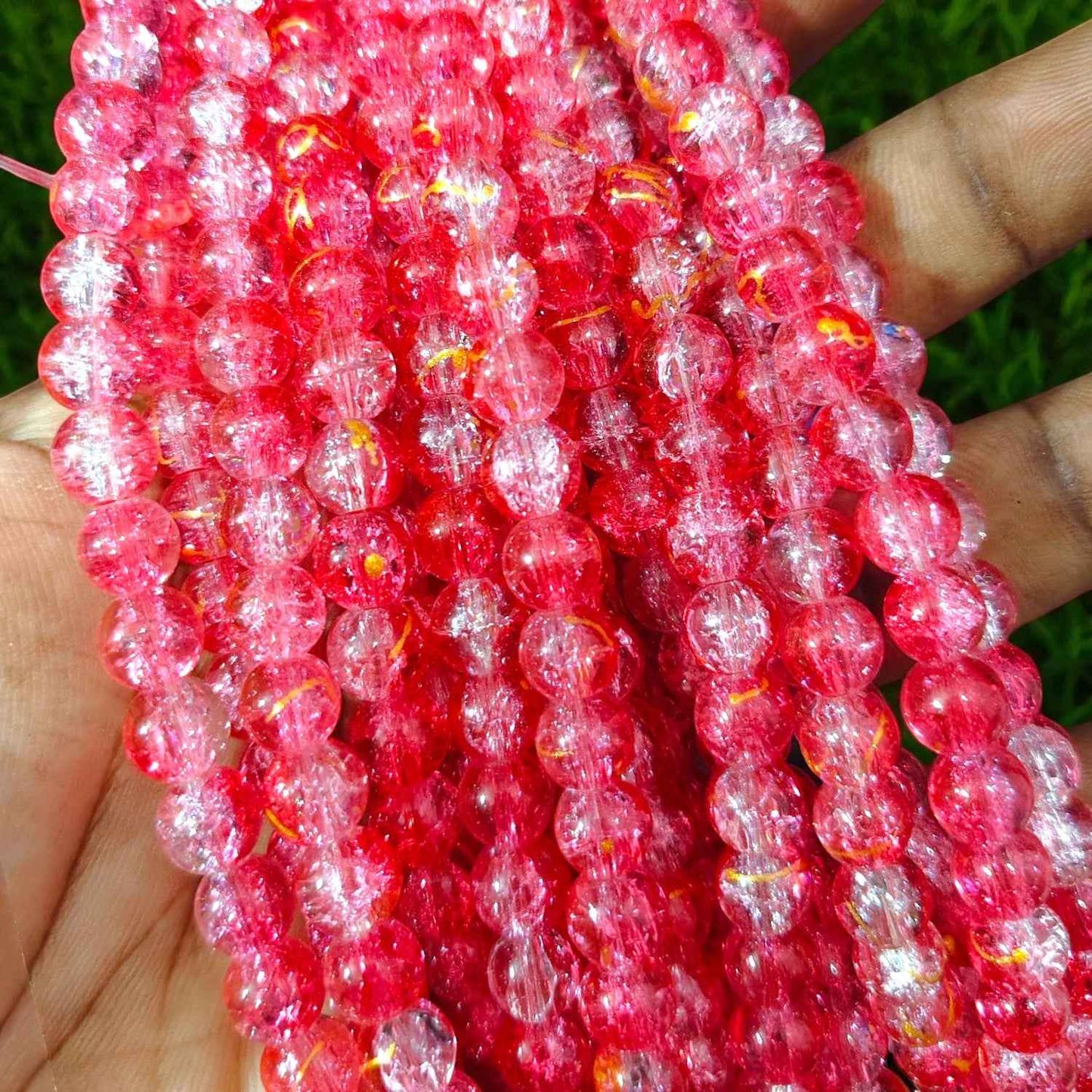Peach White Golden Line Multi Crackle Beads 8mm