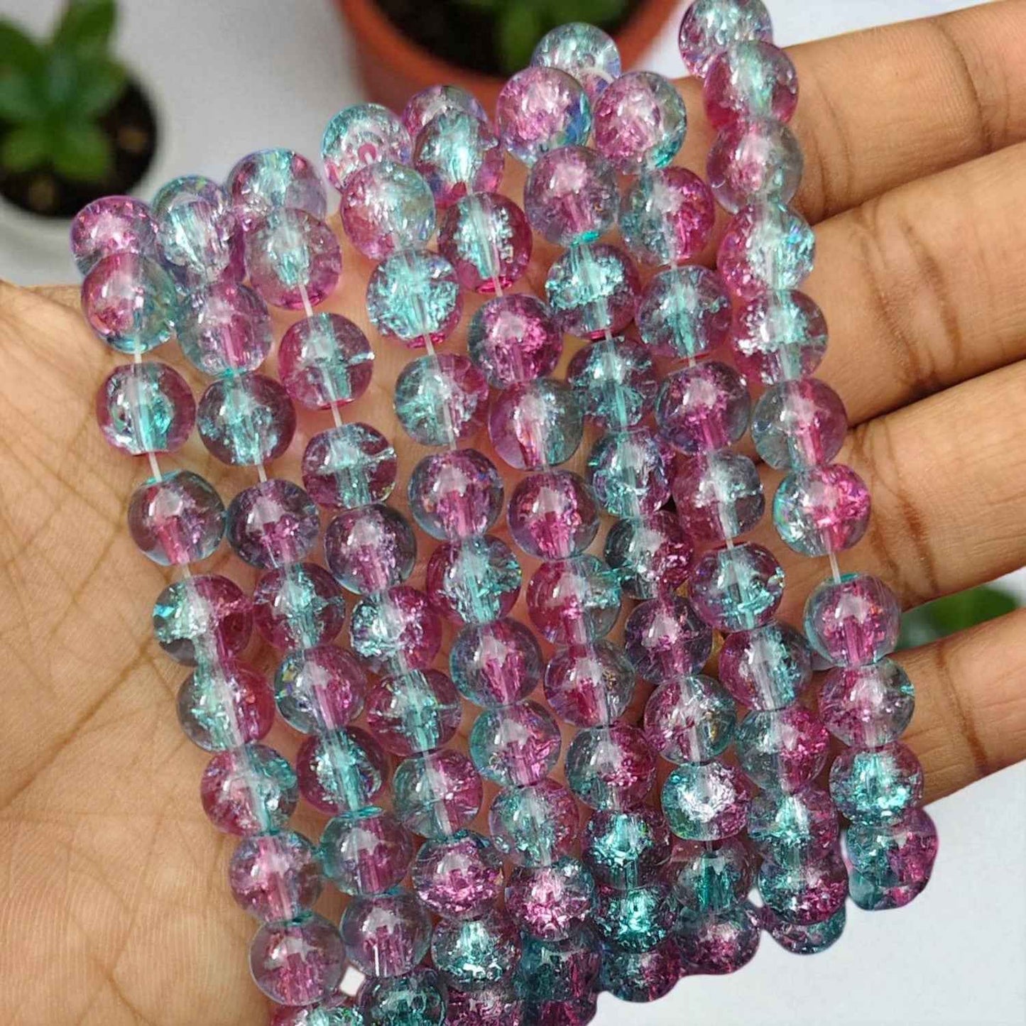 Peacock Blue and Light Wine Multi Crackle Beads - 8mm