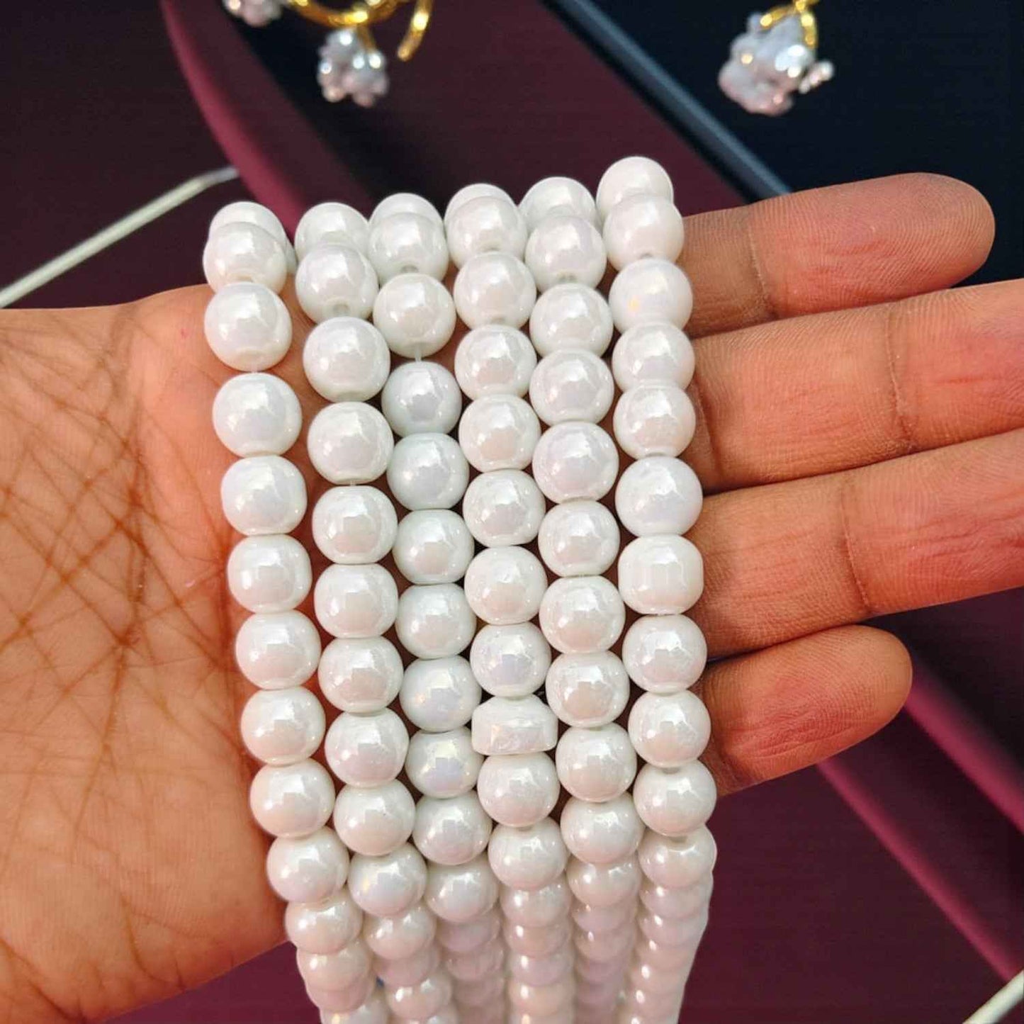 Pearly White Hematite Beads - 8mm