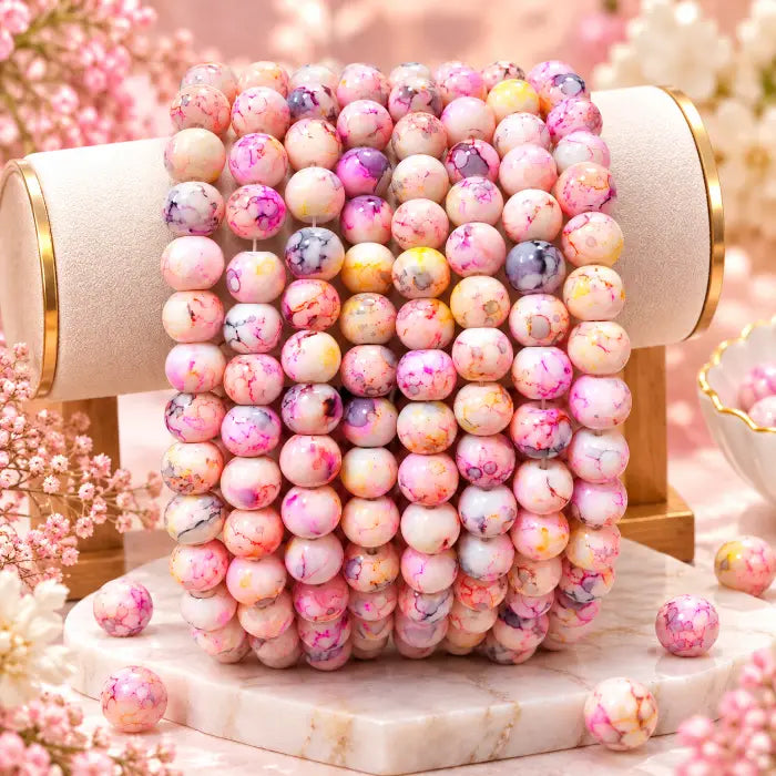 8mm Pink Ash Printed Beads