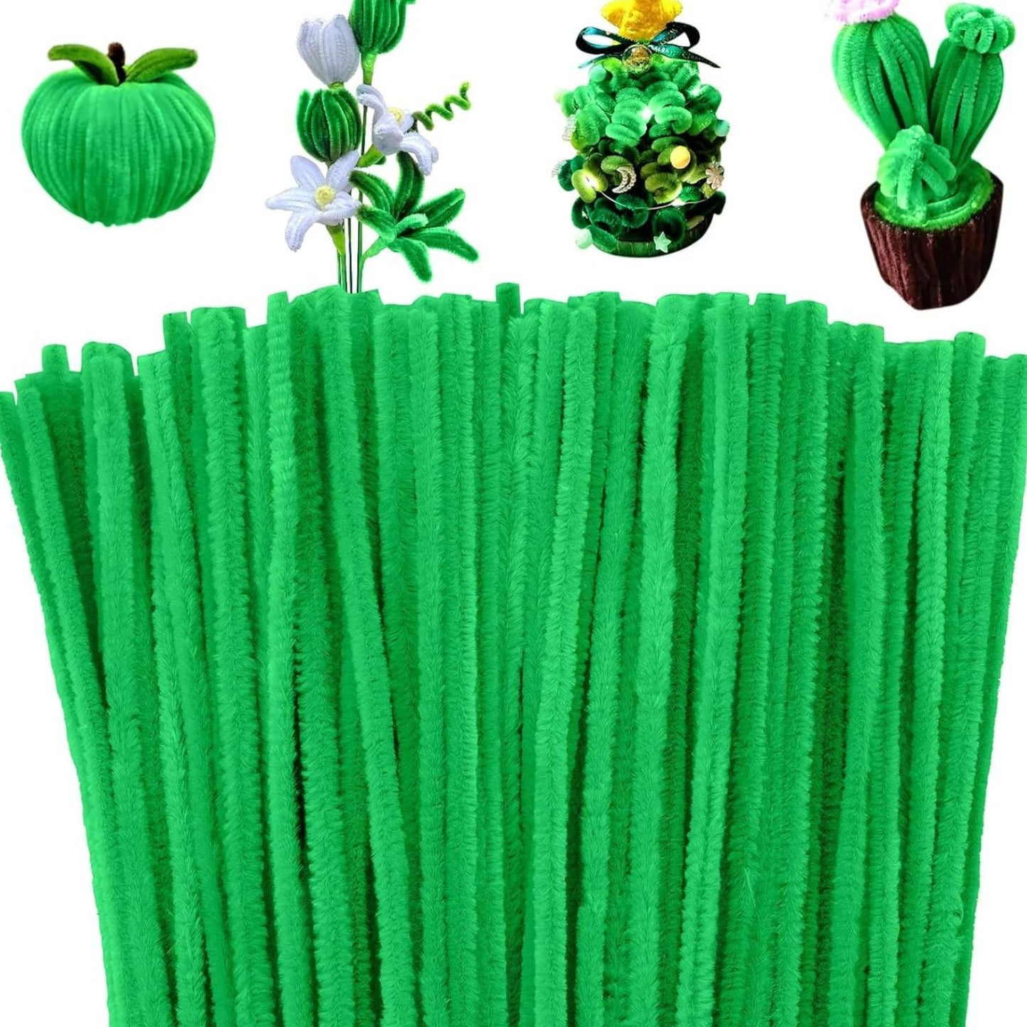 Green color pipe cleaner soft chenille stem flexible craft wire for DIY projects
