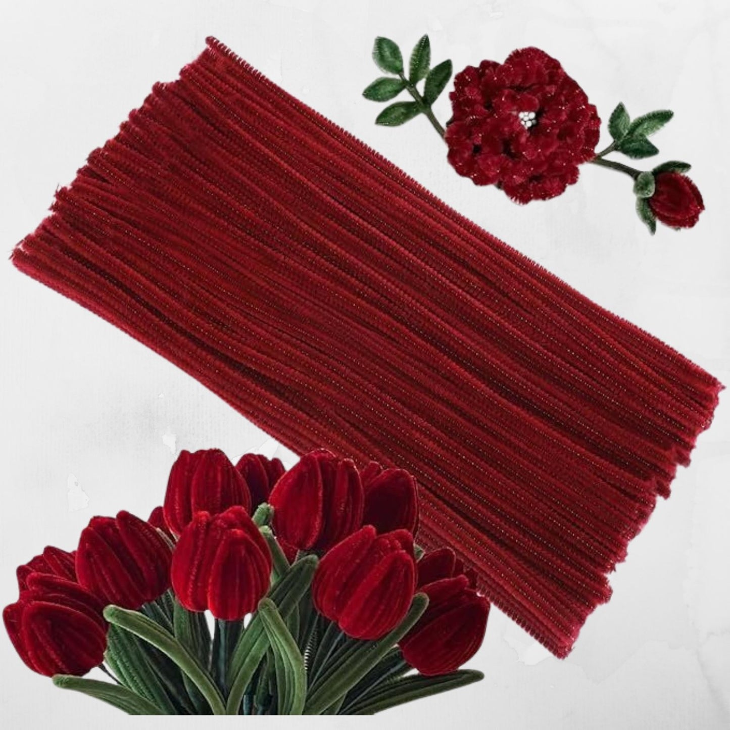 Maroon color pipe cleaner soft fuzzy craft wire for DIY art and decoration