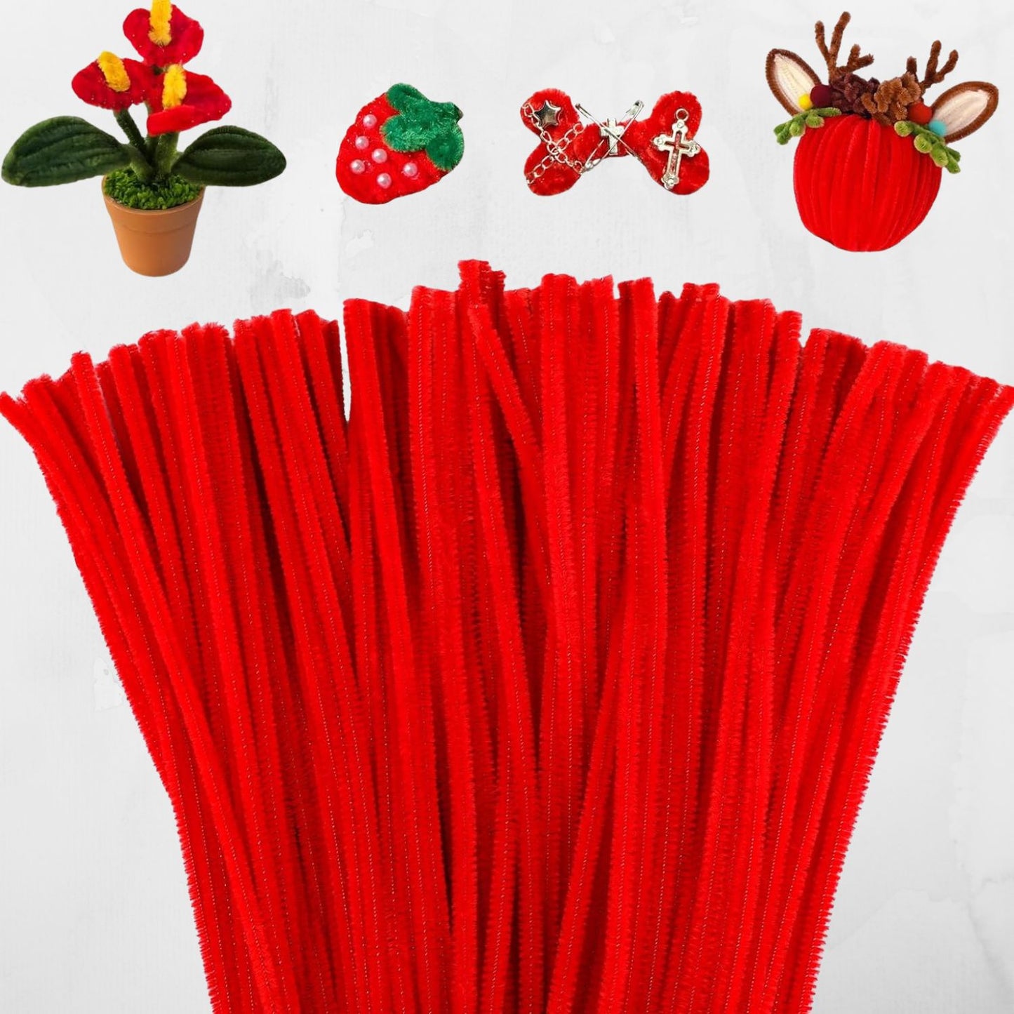 Red color pipe cleaner soft chenille stem flexible fuzzy craft wire for DIY projects
