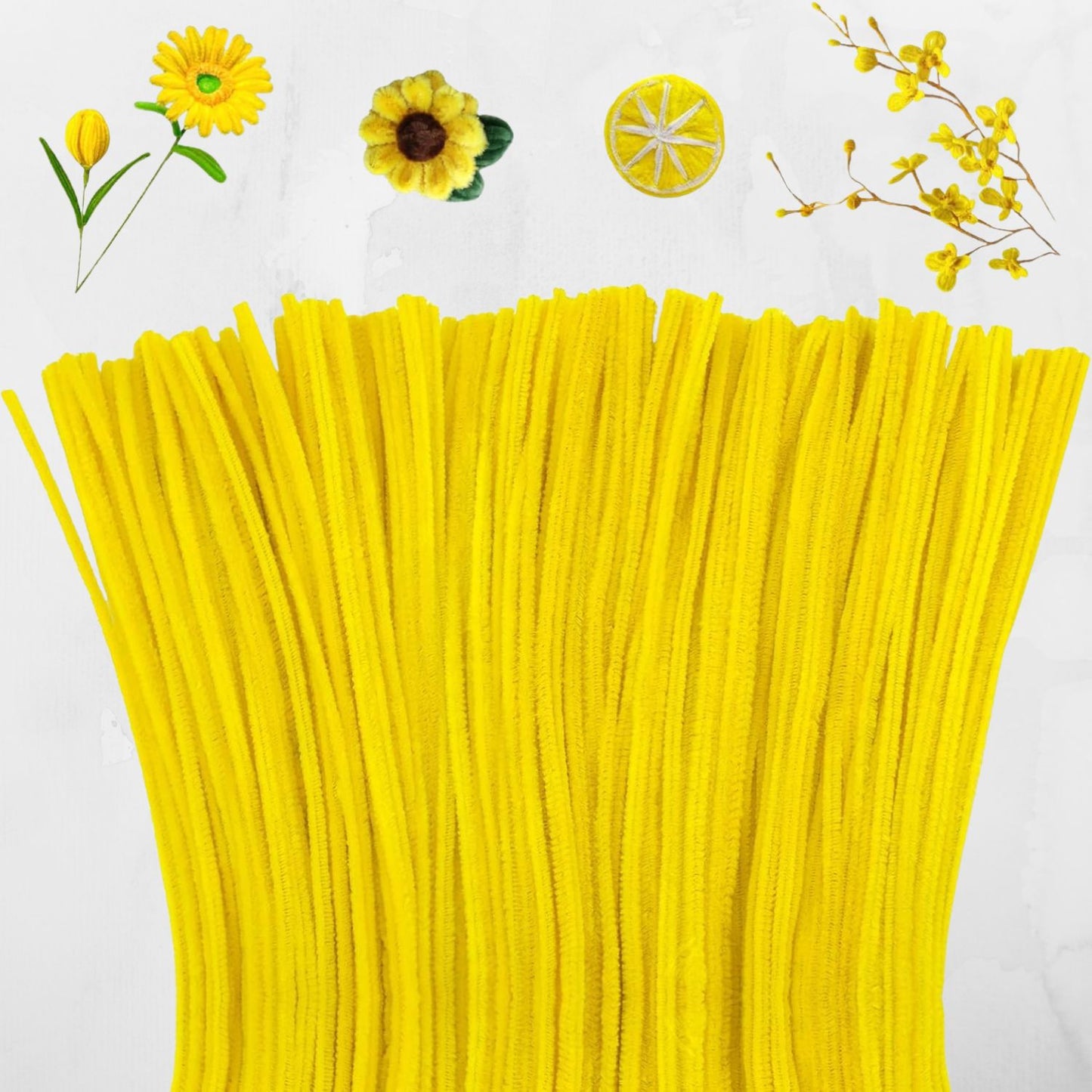 Yellow color pipe cleaner soft chenille stem flexible fuzzy wire for DIY crafts