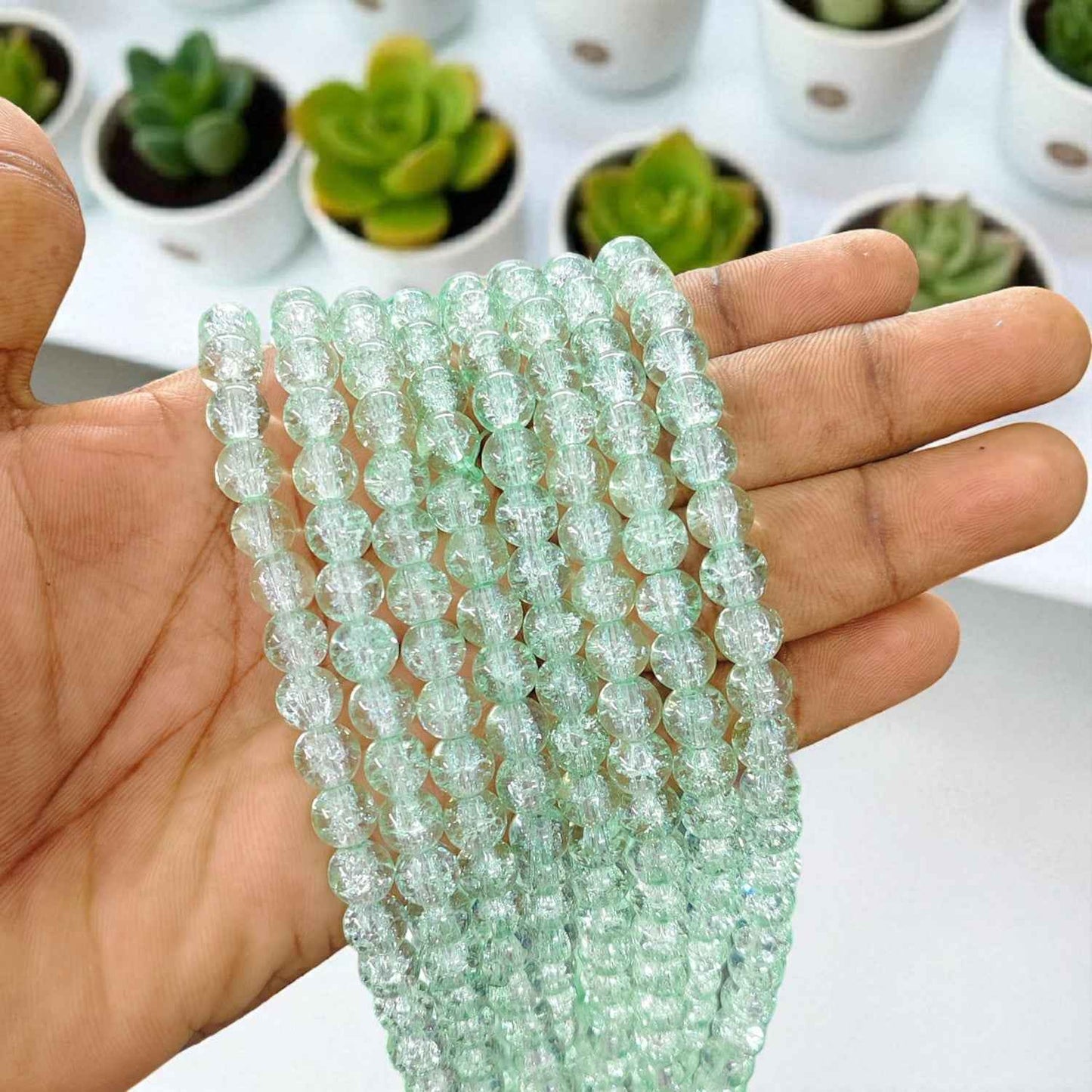 Pista Green Multi Crackle Beads 8mm