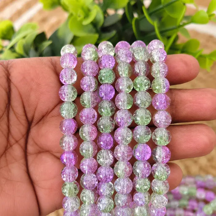 8mm Purple Green Crackle Beads