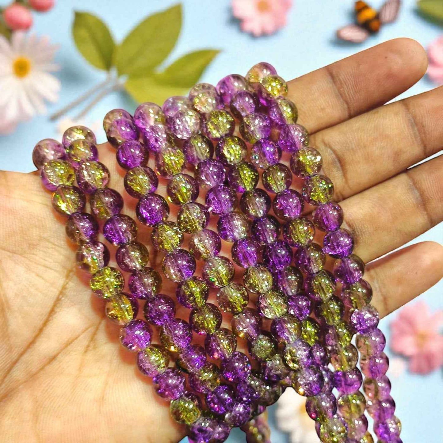 Crackle Beads 8 mm - Purple with Green