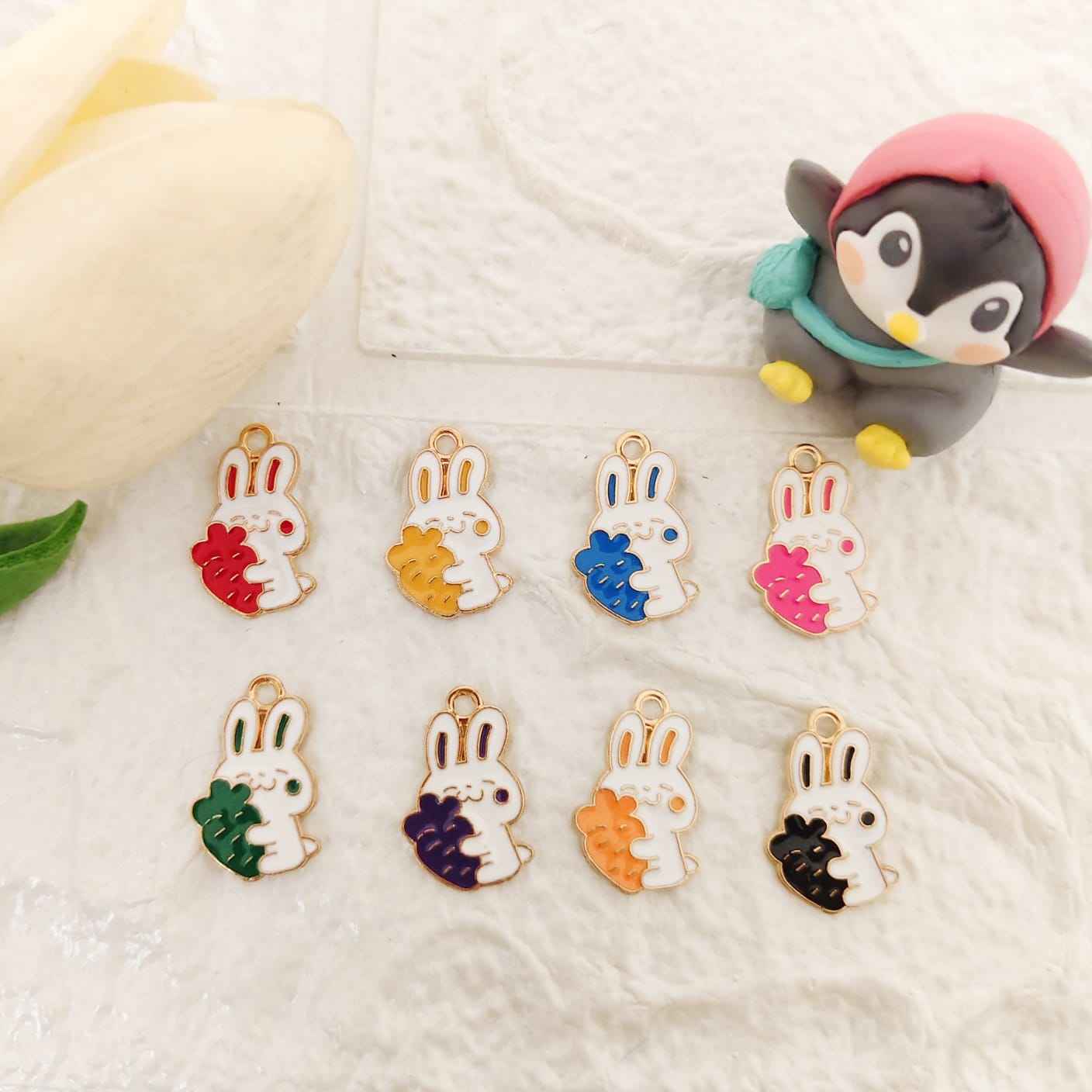 Rabbit with Carrot Enamel Charms - 1 Pc