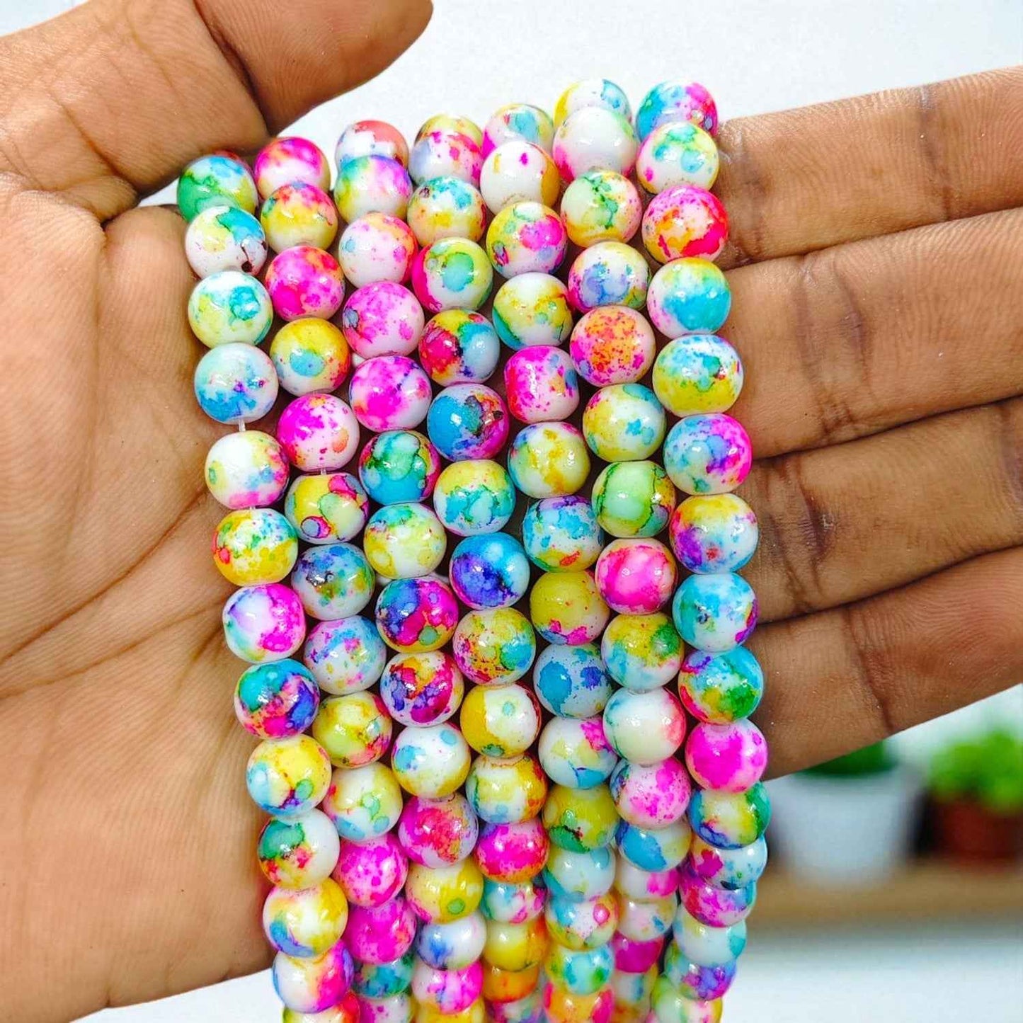 Rainbow Color Printed Beads 8mm