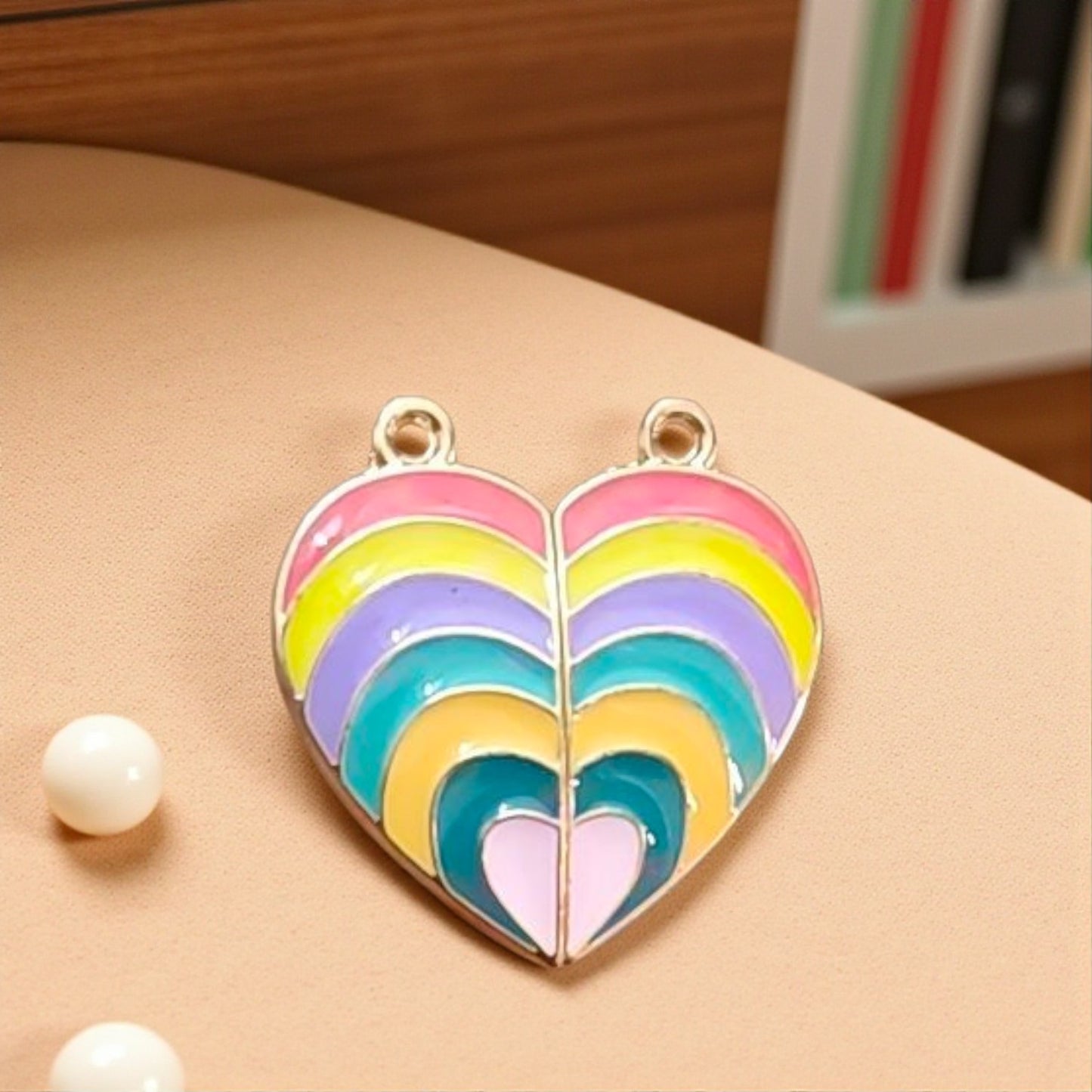 Rainbow Magnetic Split Heart Charm – Colorful Friendship Jewelry Gift