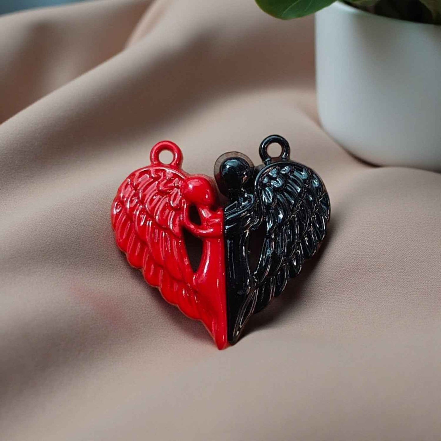 Couple Angel Red and Black Heart Magnetic Charm