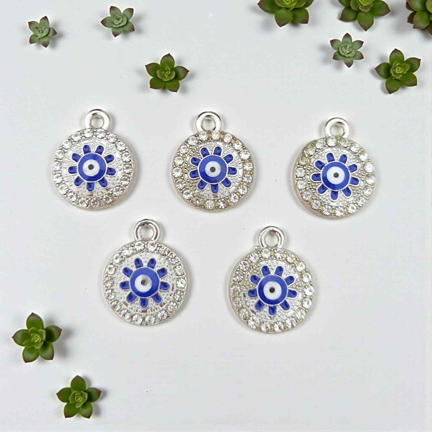 Rhinestone Round Evil Eye Charms