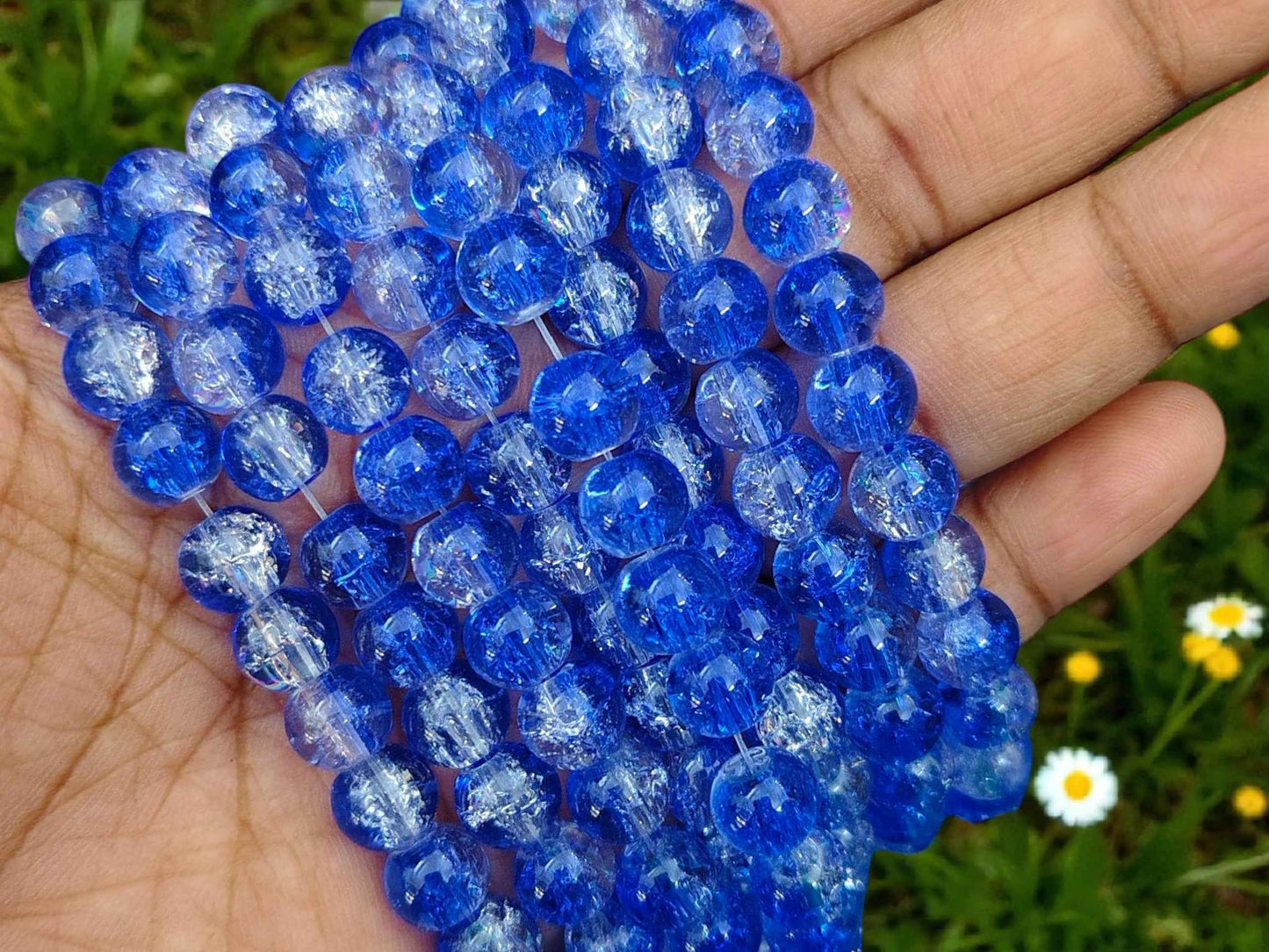 Royal Blue and White Multi Crackle Beads - 8mm