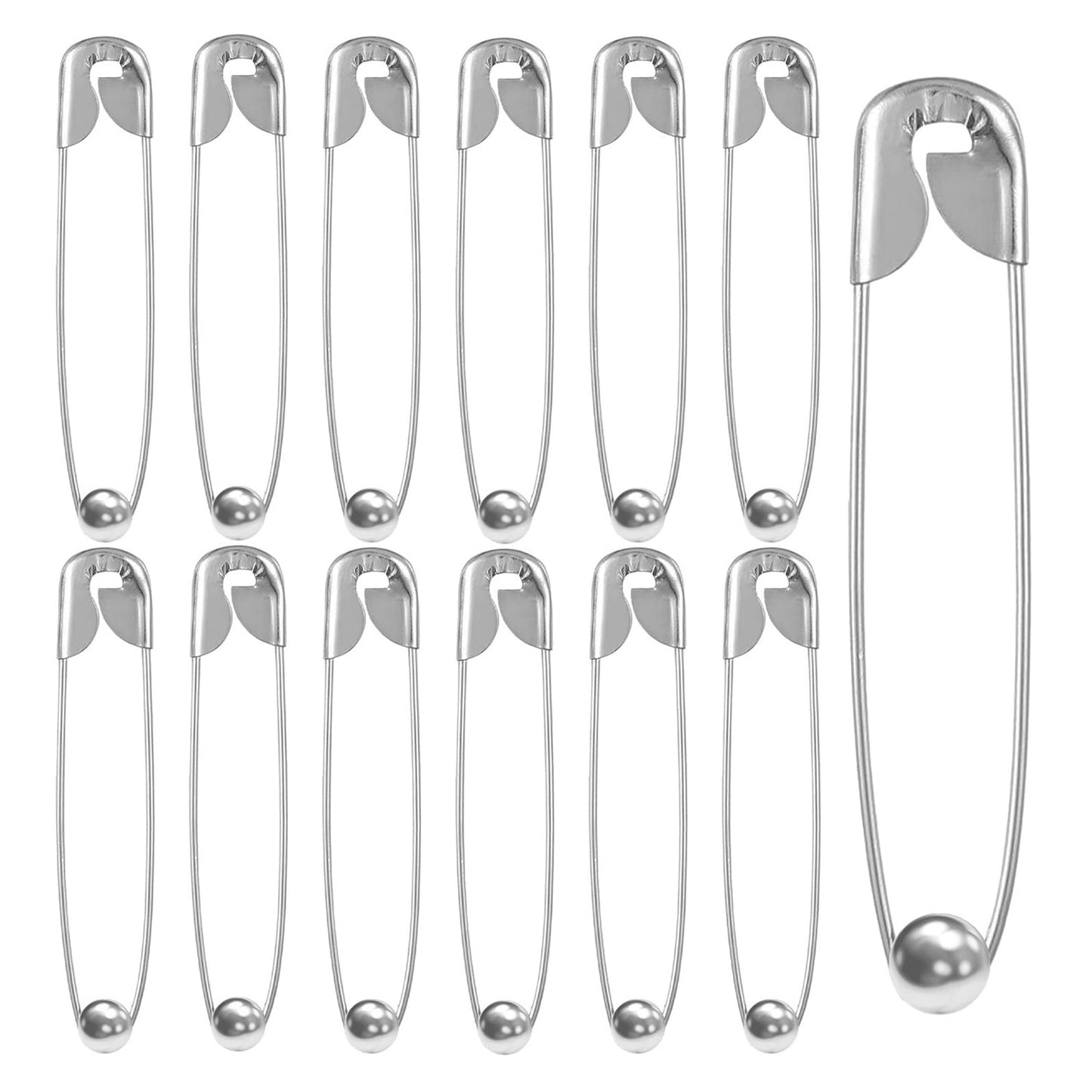 Metal safety pin with a pointed tip and locking clasp, ideal for sewing, saree draping, clothing adjustments, or craft projects.