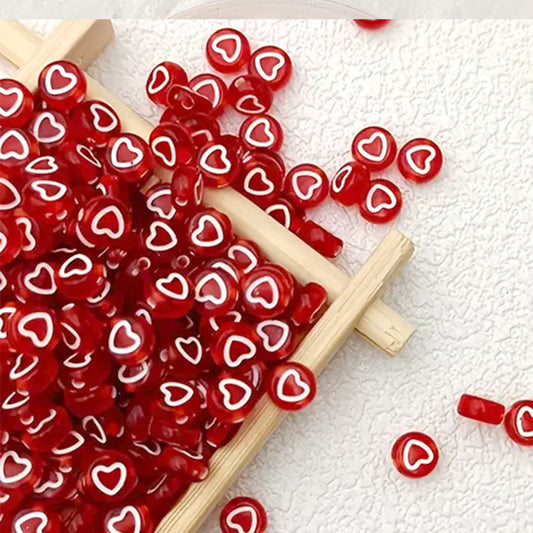 Shiny Red Acrylic Heart Beads for DIY Crafts - 20 grams