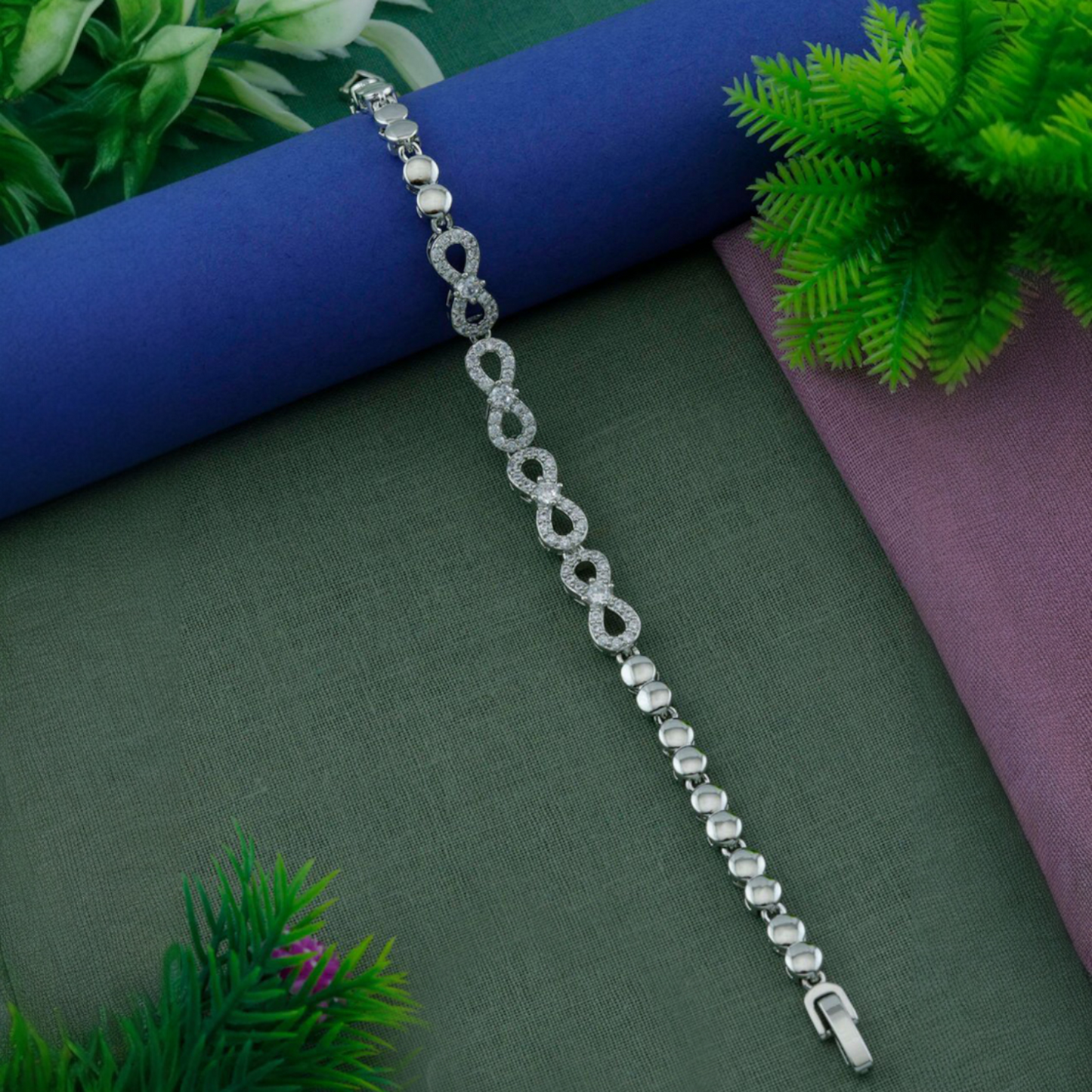 Silver Loop Design AD Stones Bracelet