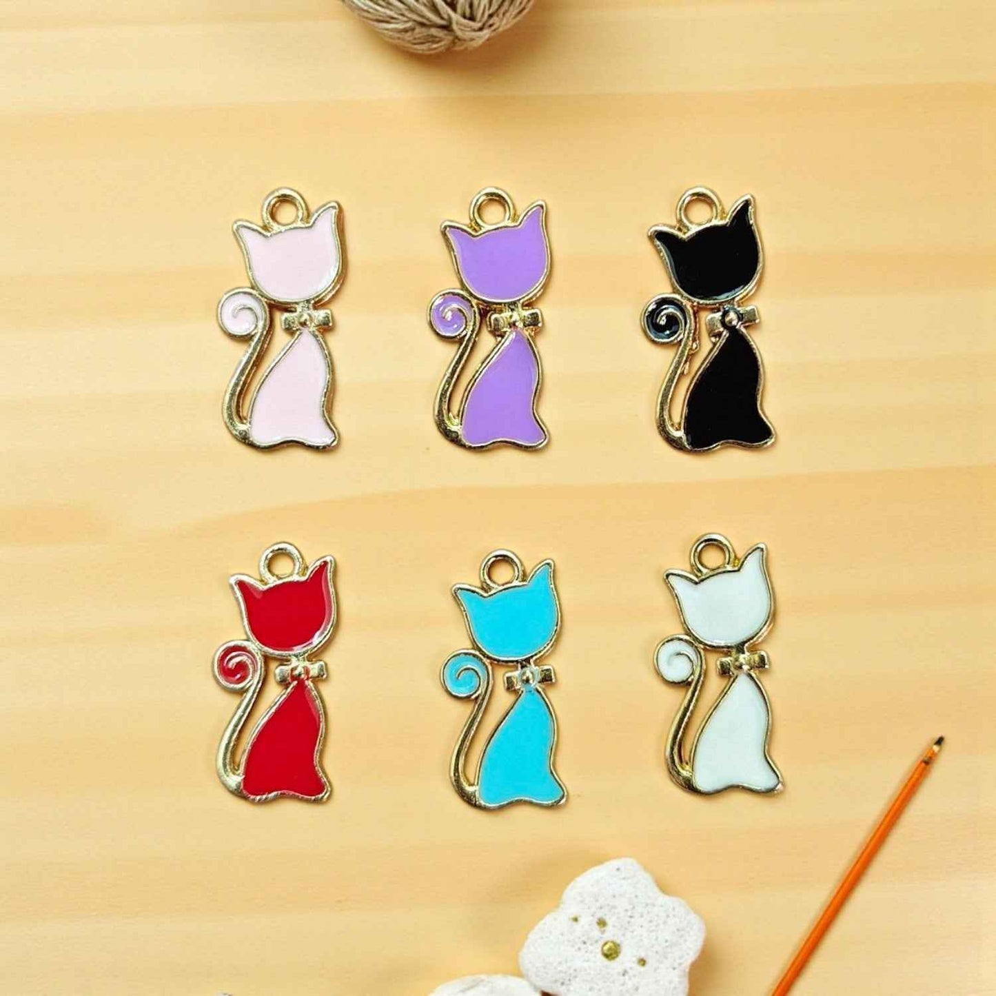 Sitting Cat Enamel Charm for Jewellery Making - 1 Pc