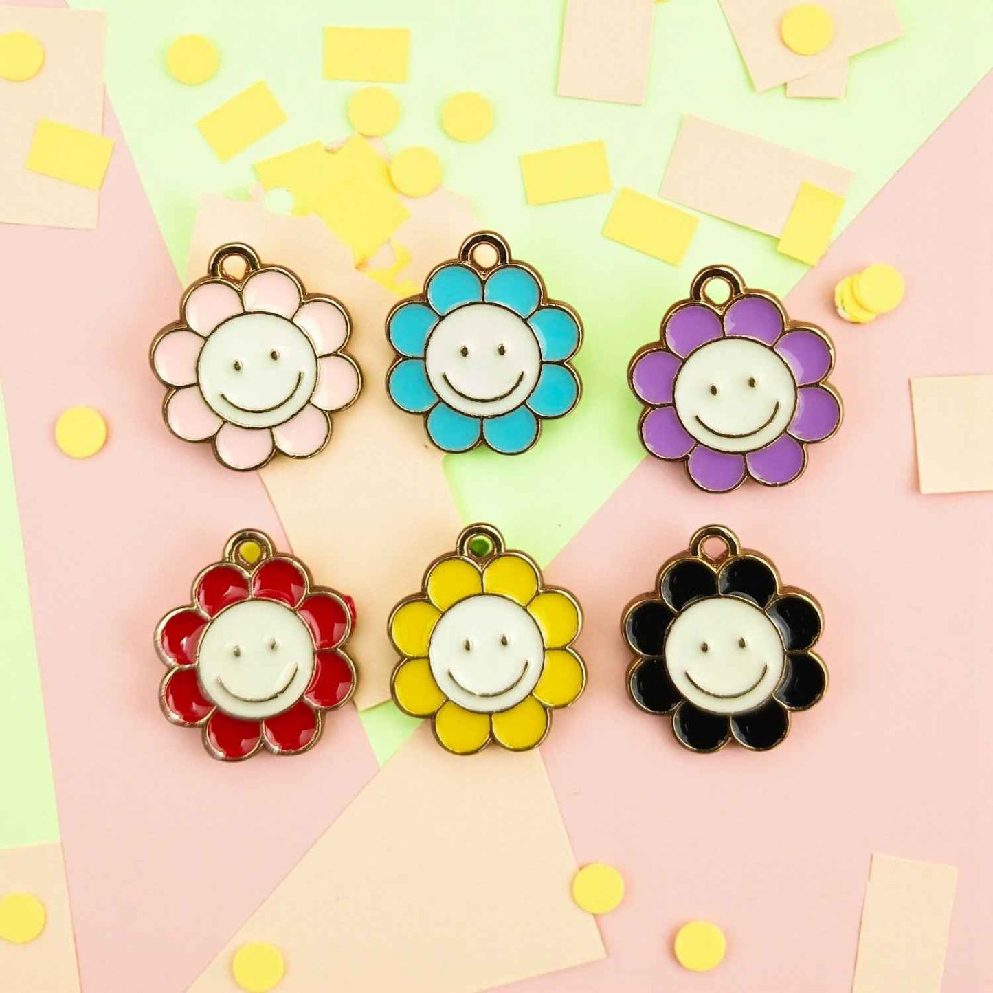 Sun Flower Enamel Charm for Jewellery Making - 1 Pc